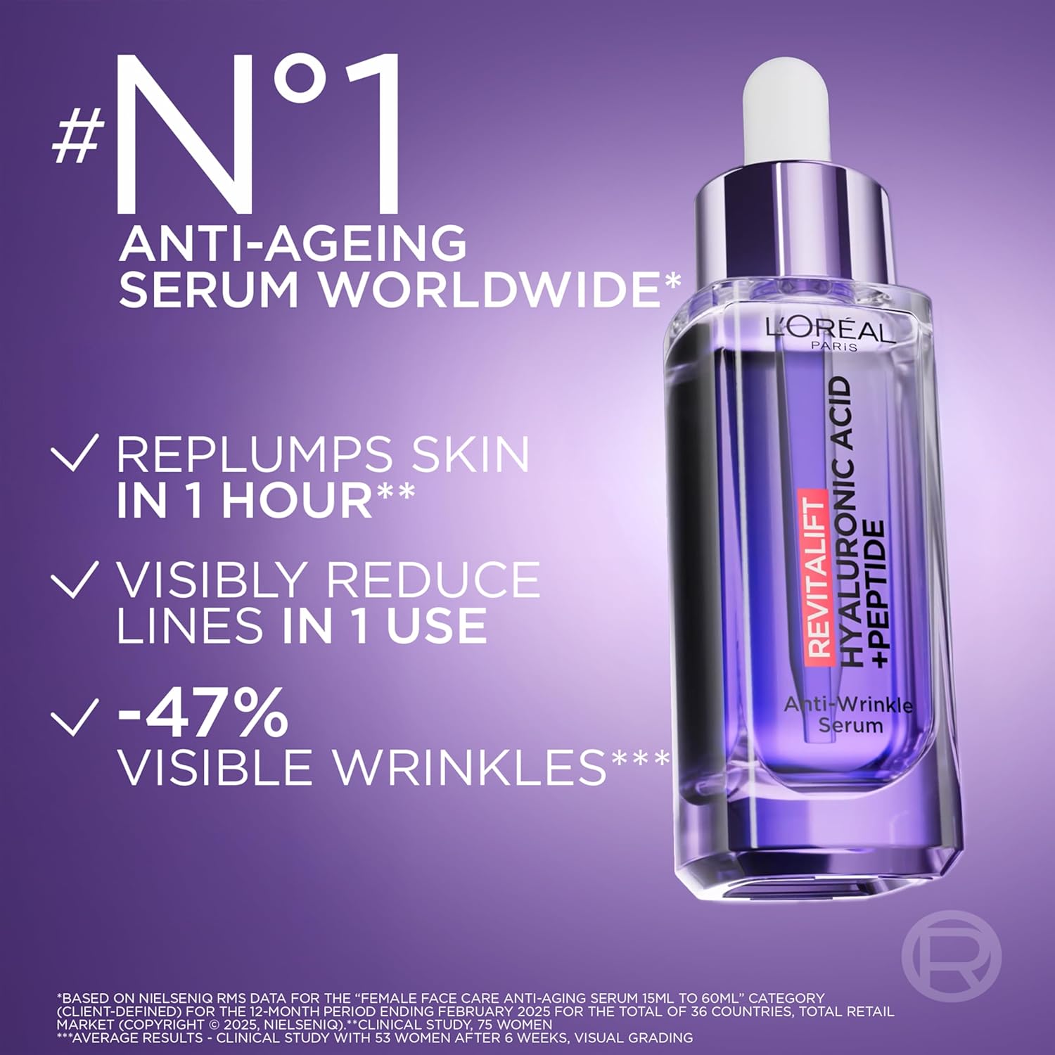 L'Oréal Paris Hyaluronic Acid Serum, Revitalift Filler, 1.5% Pure Concentrated Micro-Epidermic Hyaluronic Acid], Dropper Serum, Intensely Hydrates & Replumps, Visibly Reduces Fine Lines & Wrinkles