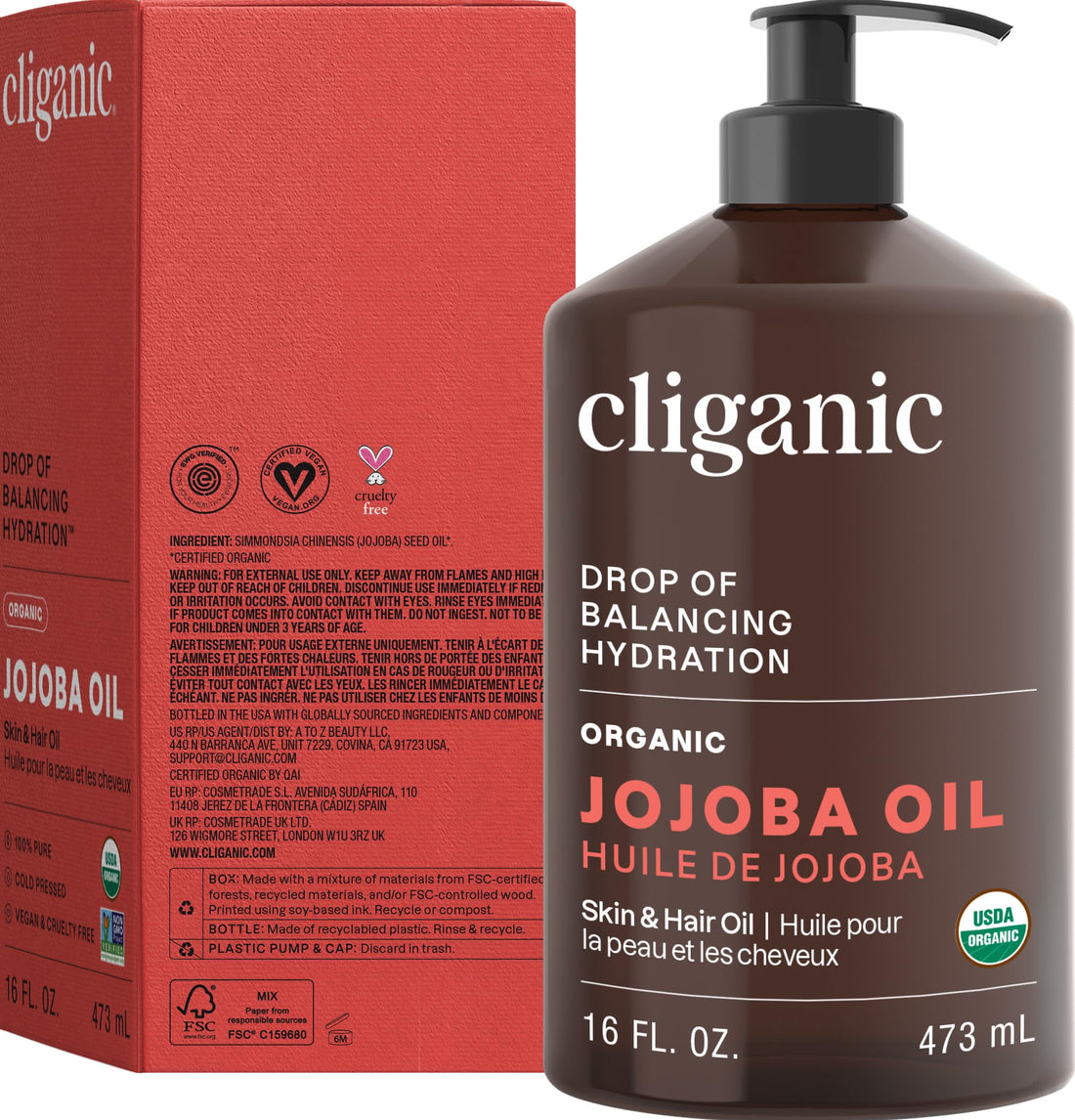 Cliganic Organic Jojoba Oil, 100% Pure (4oz) | Moisturizing for Face, Hair, Skin & Nails | Natural Cold Pressed Hexane Free | Base Carrier Oil Halalzen