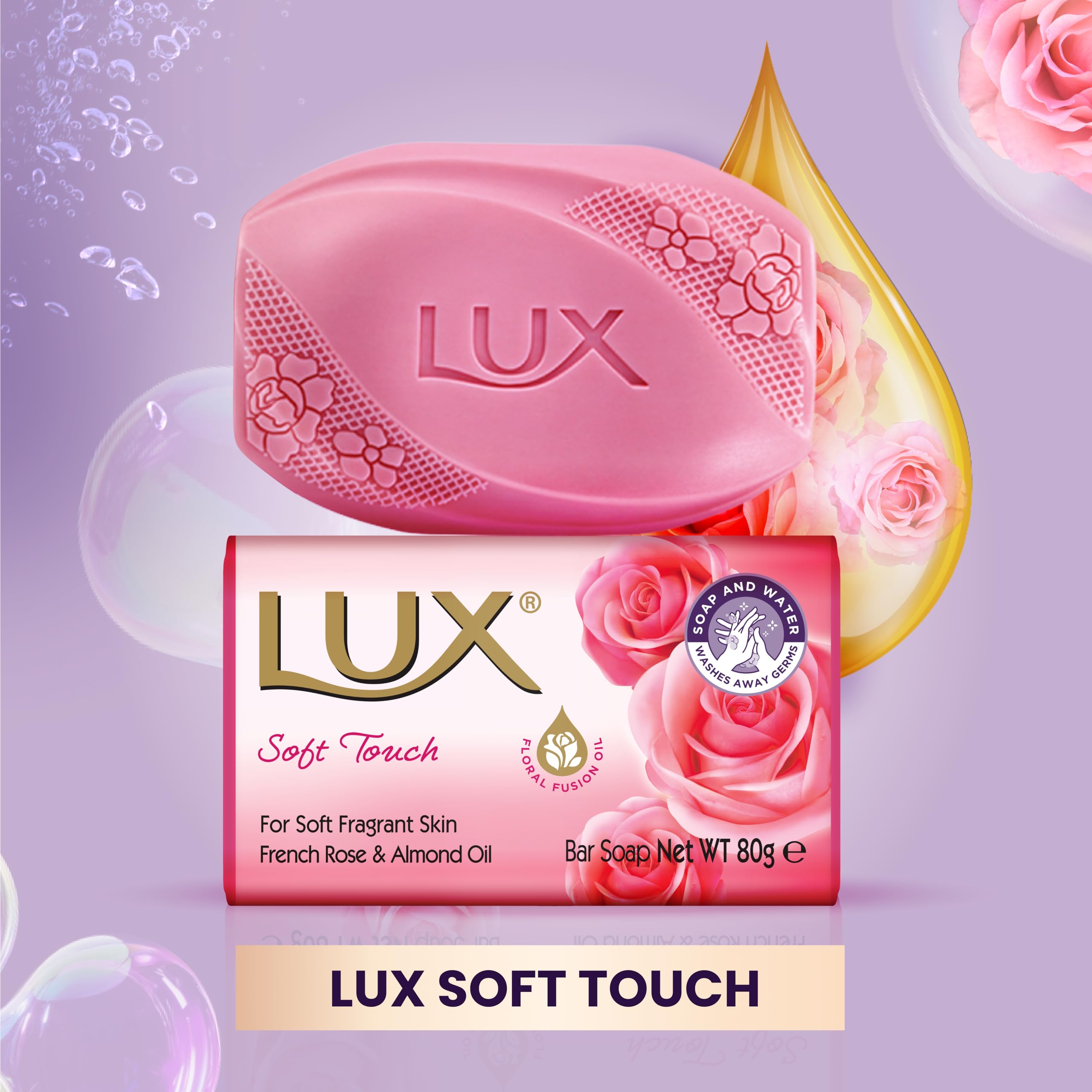 LUX Velvet Touch Soap Bar, Jasmine & Almond Oil, For Smooth Fragrant Skin, 80g (12 Pack) Halalzen
