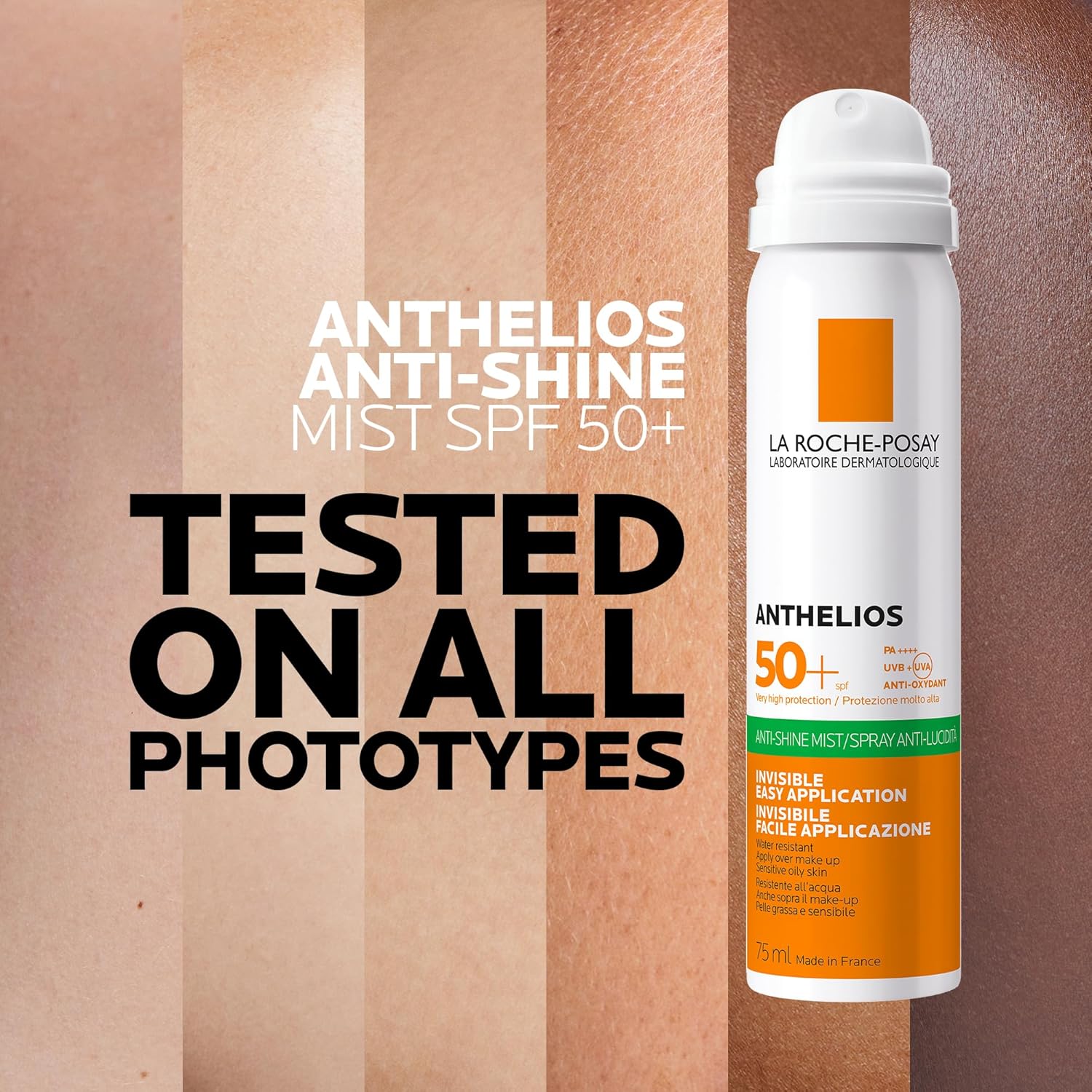 La Roche-Posay Anthelios Invisible Fresh Mist Sunscreen SPF50, Anti-Shine Spray For Oily Skin, Broad Spectrum UVA UVB Protection, Infrared Pollution Shield, Water Resistant, On-The-Go, 75ml