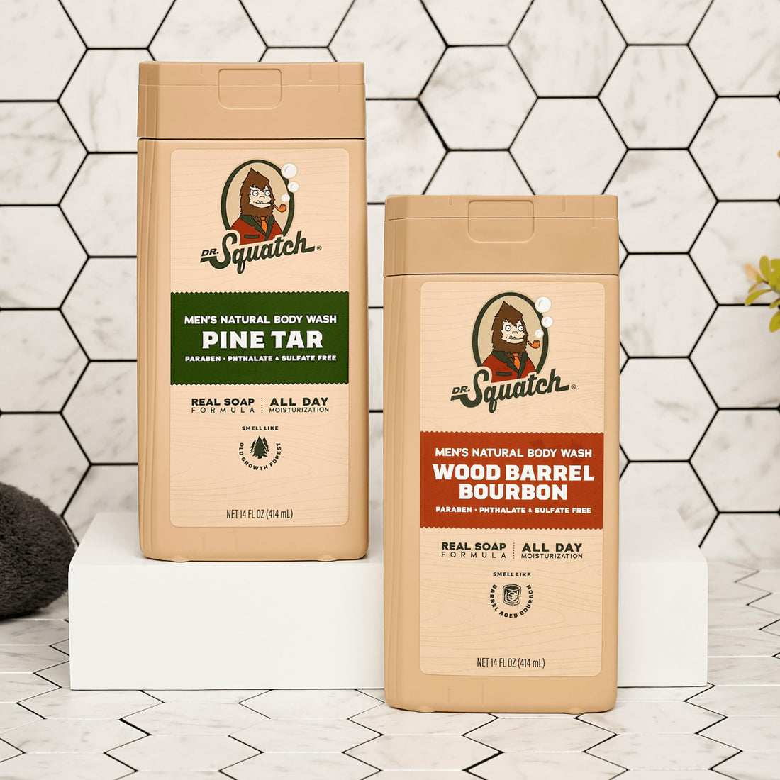Dr. Squatch Natural Men's Body Wash Shower Gel - Cleansing, Nourishing, Long Lasting Scent, Moisturizing Body Wash for Men - Coconut Castaway + Wood Barrel Bourbon (14 oz, 2-Pack)