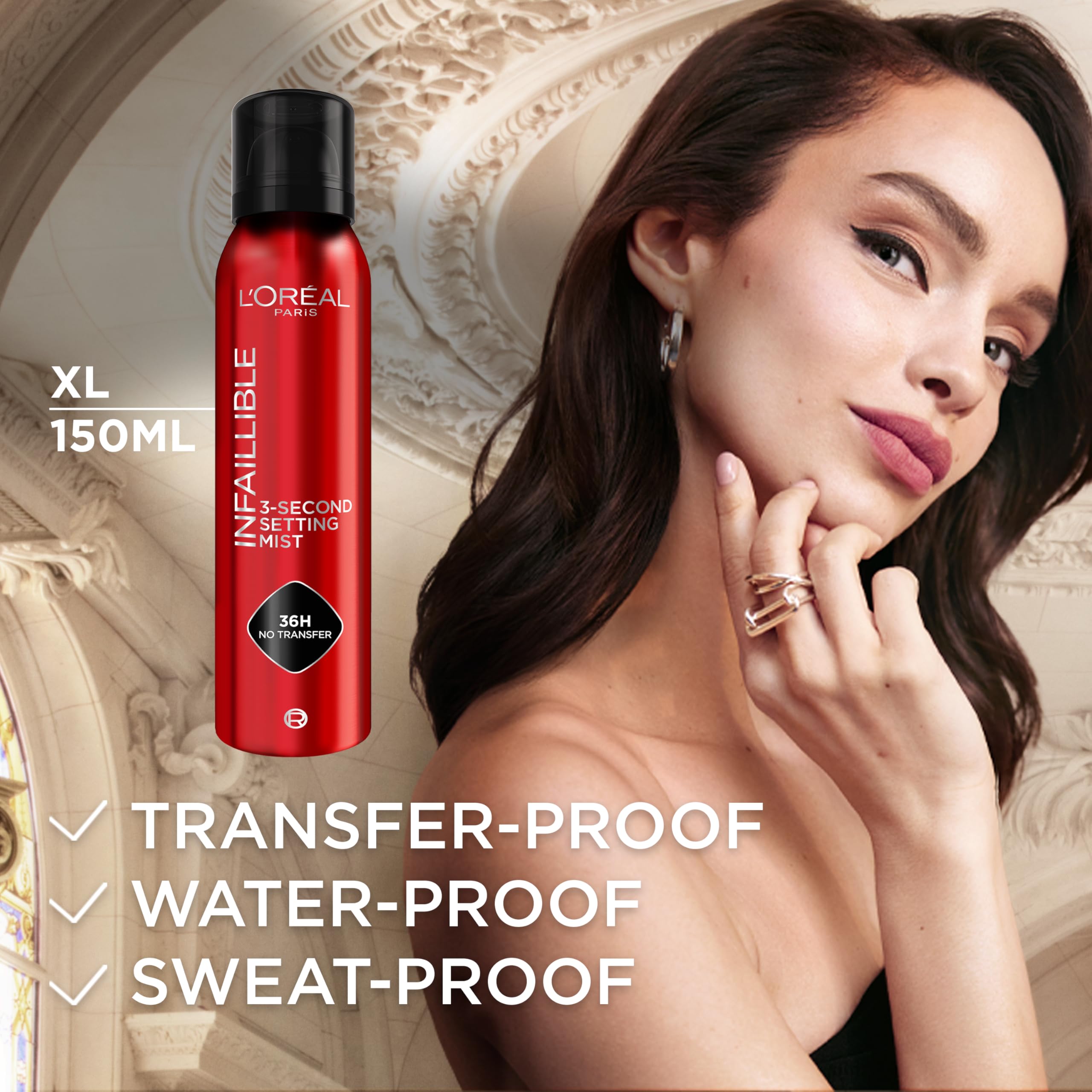 L'Oréal Paris Setting Spray XL, Infallible 3-Second Setting Mist for Face, Up To 36 Hour Makeup Wear, Fixing Spray, Waterproof and Sweatproof, Transfer-proof and Non-sticky 150ml Halalzen