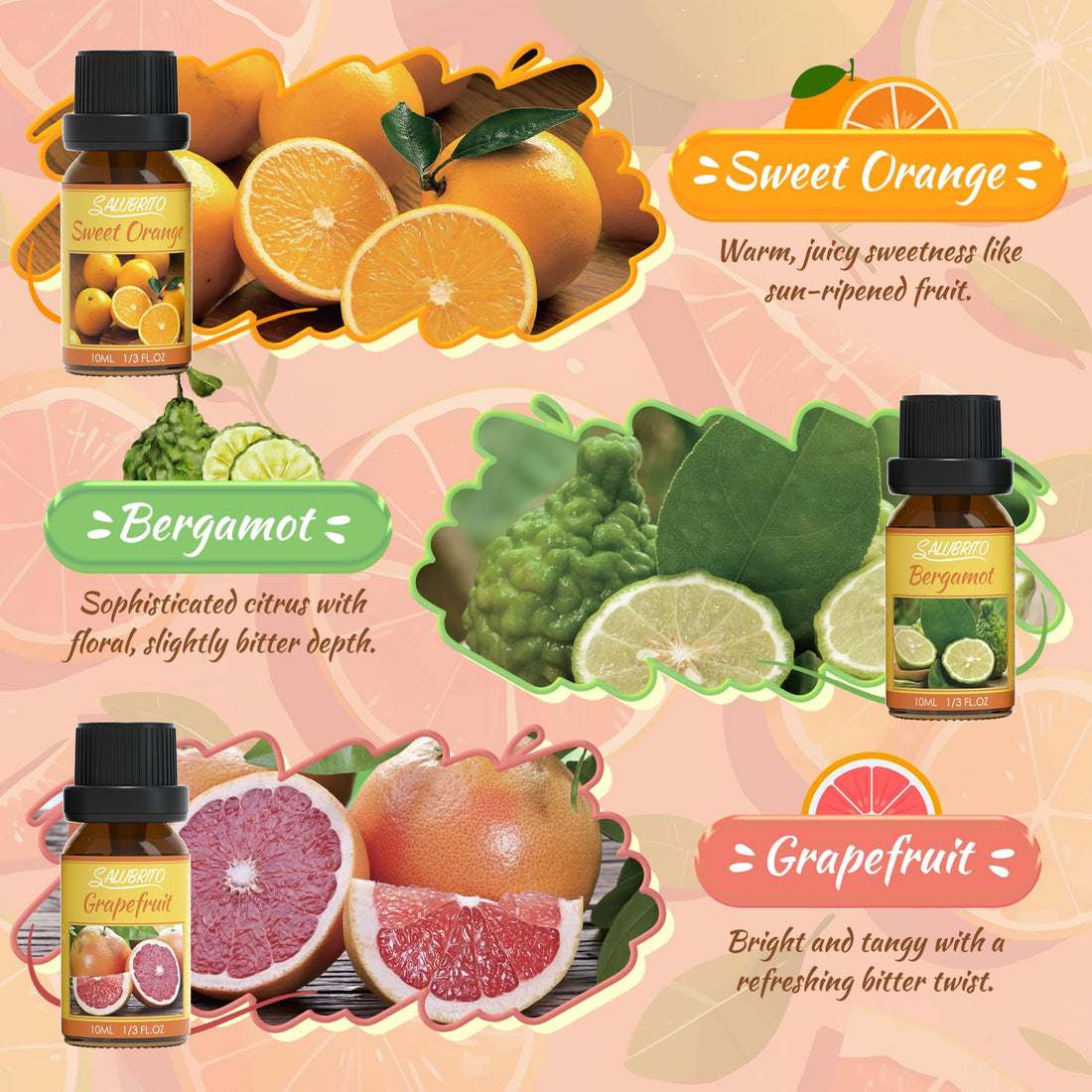 SALUBRITO Clean Essential Oils Set, Fresh Cotton, Clean Home, Fresh Linen, Soft Powder, Blossom Soap, Mint Scented Oils for for Diffuser, Candle, Soap Making