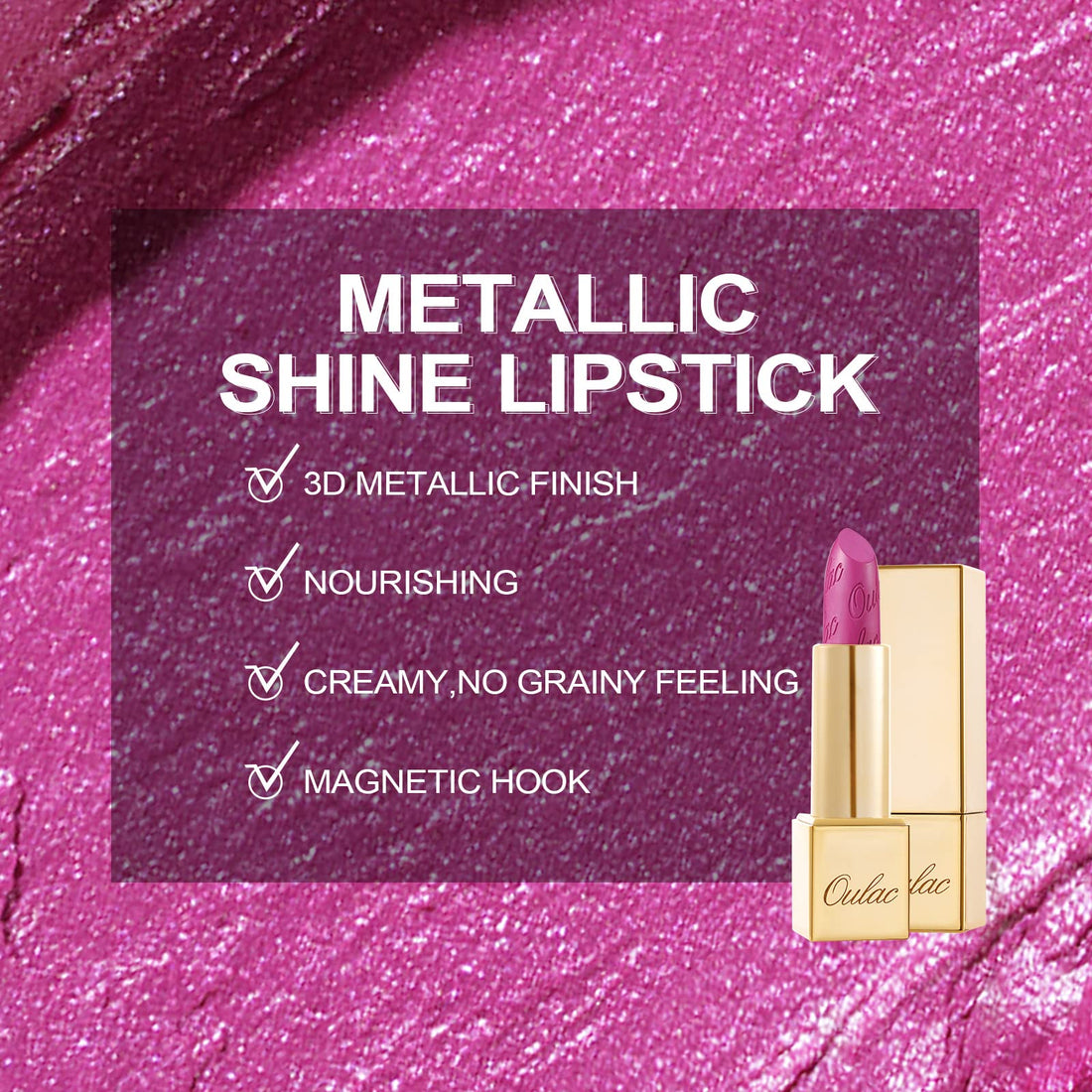 OULAC Metallic Shine Glitter Lipstick, Pink High Impact Lipcolor, Lightweight Soft and Ultra Hydrating, Long Lasting, Vegan & Cruelty-Free, Full-Coverage Lip Color 4.3 g/0.15 HIP & HIPPIE(11) Halalzen