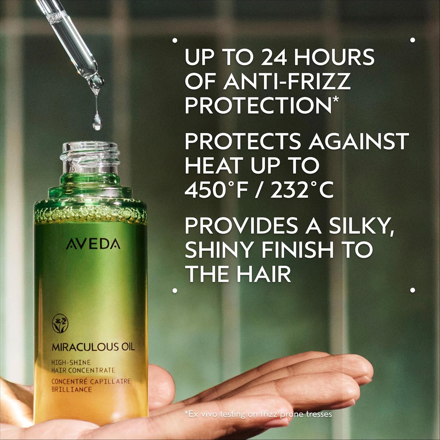 Aveda Miraculous Oil High-Shine Hair Concentrate, Adds Shine, Up to 24 Hours of Frizz Protection,* Heat Protection, Vegan, 50ml