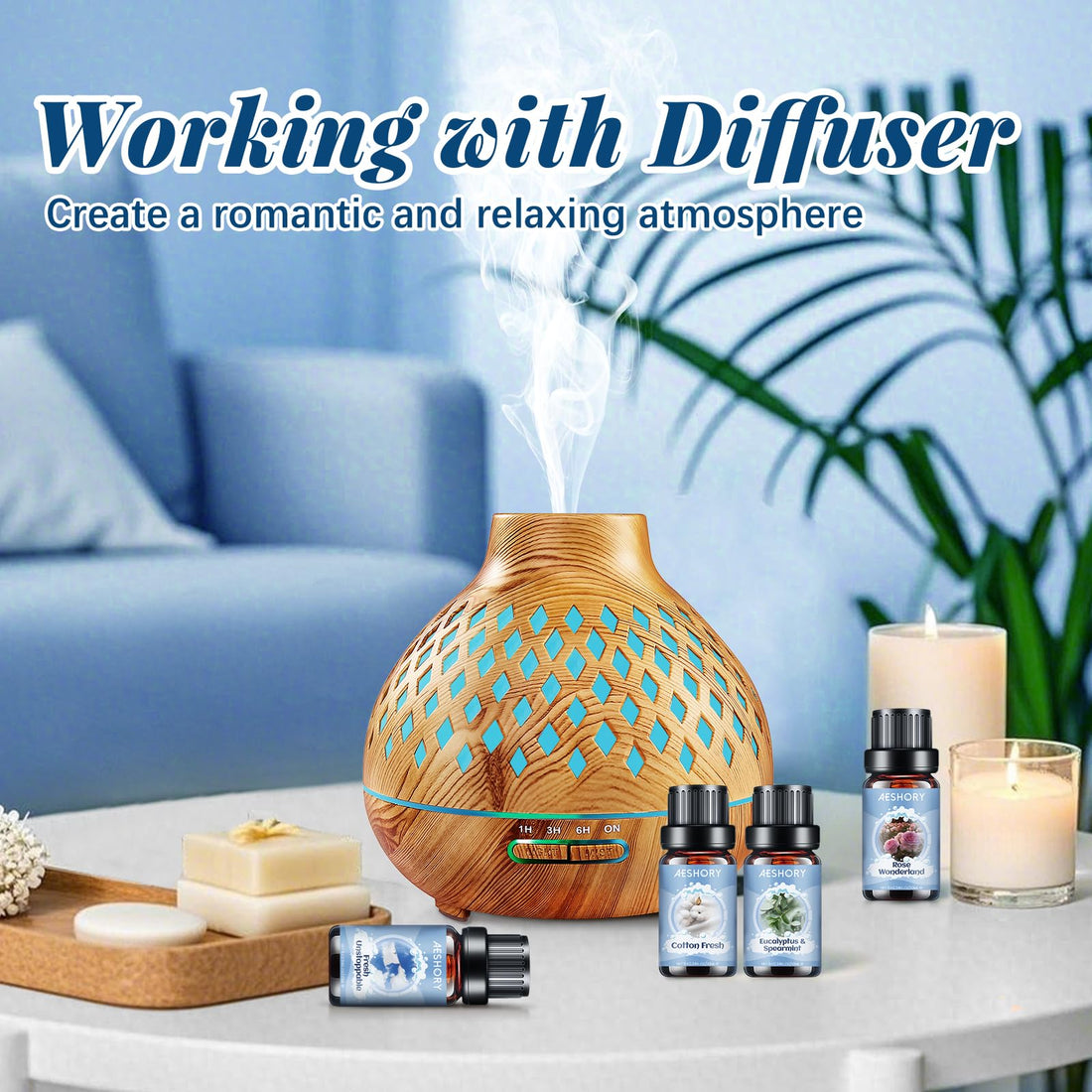 AESHORY 6 x 10ml Hotel Essential Oils Set, Premium Luxury Aroma Oil Scented Oil for Diffuser for Home, Humidifier, Candle Making, Air Freshening