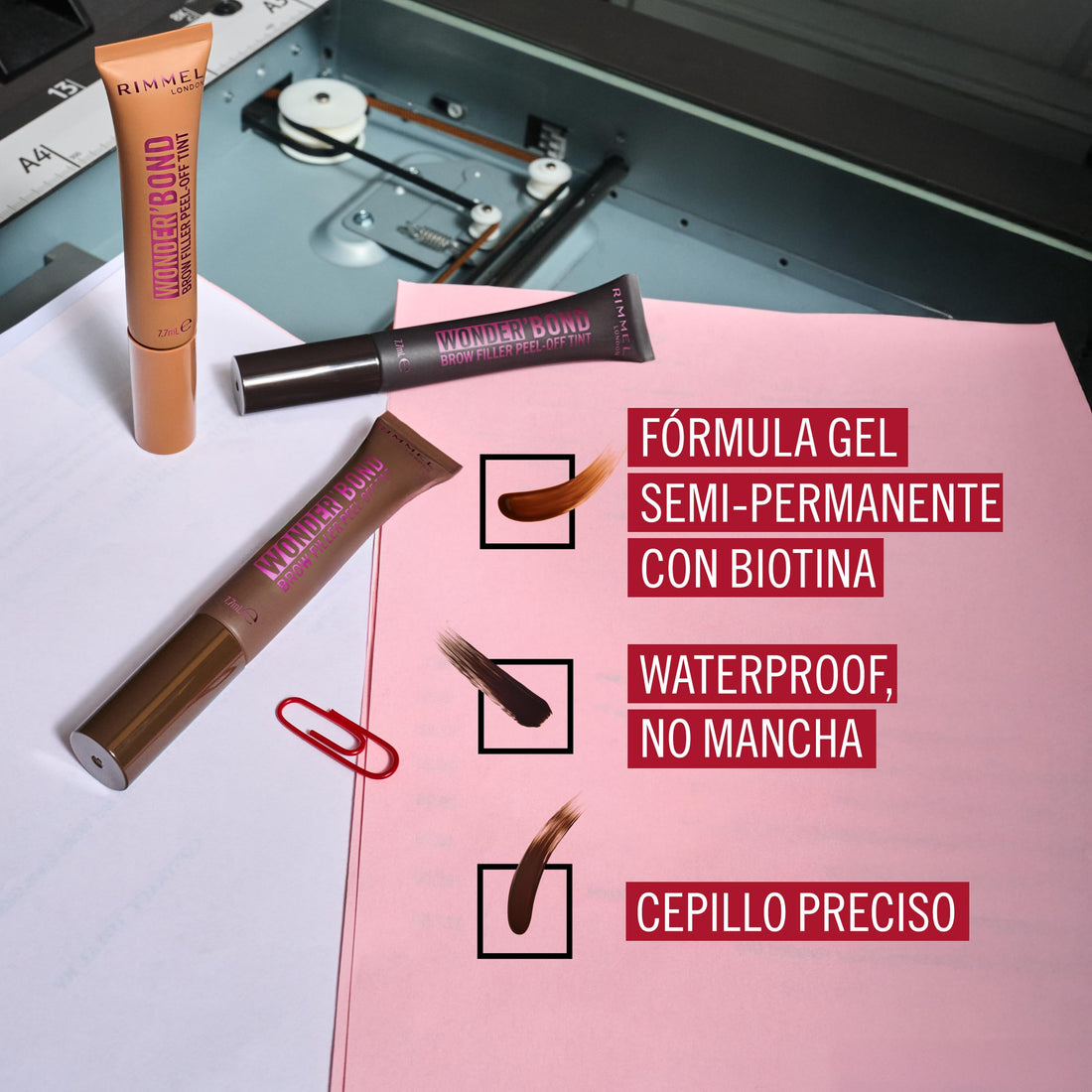 Rimmel Wonder’Bond Brow Filler Peel‑Off Tint, Medium Brown, Semi‑Permanent Brow Tint with Biotin for Fuller, Thicker Brows, Waterproof & Transfer‑Proof, 2‑in‑1 Tint & Brow Mask, Vegan, 7.7ml
