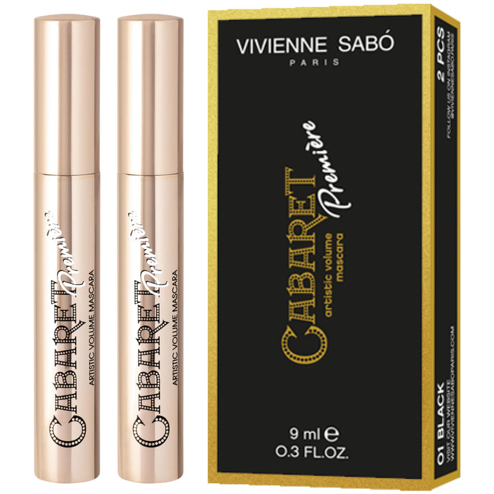 Vivienne Sabó Cabaret Premiere Black Mascara, Volume and Length, Defining, Curling, No Flaking, No Clumping, Smudge Proof, Washable, Cruelty-Free, Made in Europe, (01 Black), 0.3 Fl Oz, 1 Pack