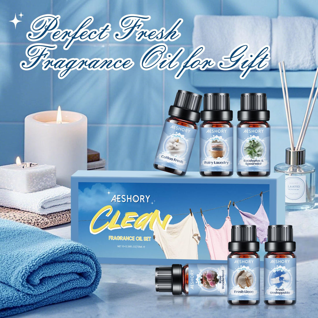 AESHORY 6 x 10ml Hotel Essential Oils Set, Premium Luxury Aroma Oil Scented Oil for Diffuser for Home, Humidifier, Candle Making, Air Freshening