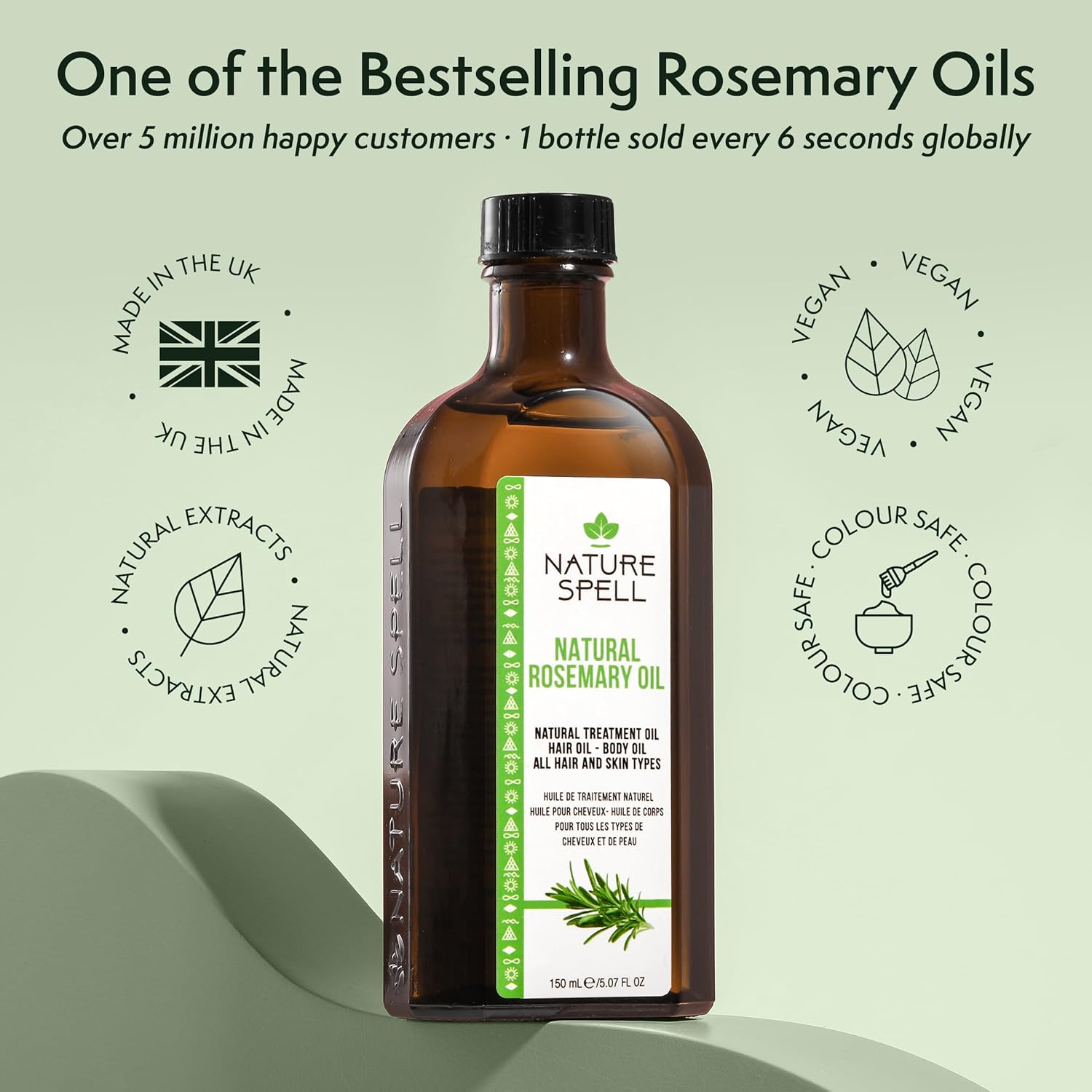 Nature Spell Rosemary Oil for Hair Growth, Pre-Diluted Scalp Oil, Stimulates Growth, Strengthens Dry and Damaged Strands, Nourishes Split Ends, Colour Safe, For All Hair Types, Vegan, 150 ml
