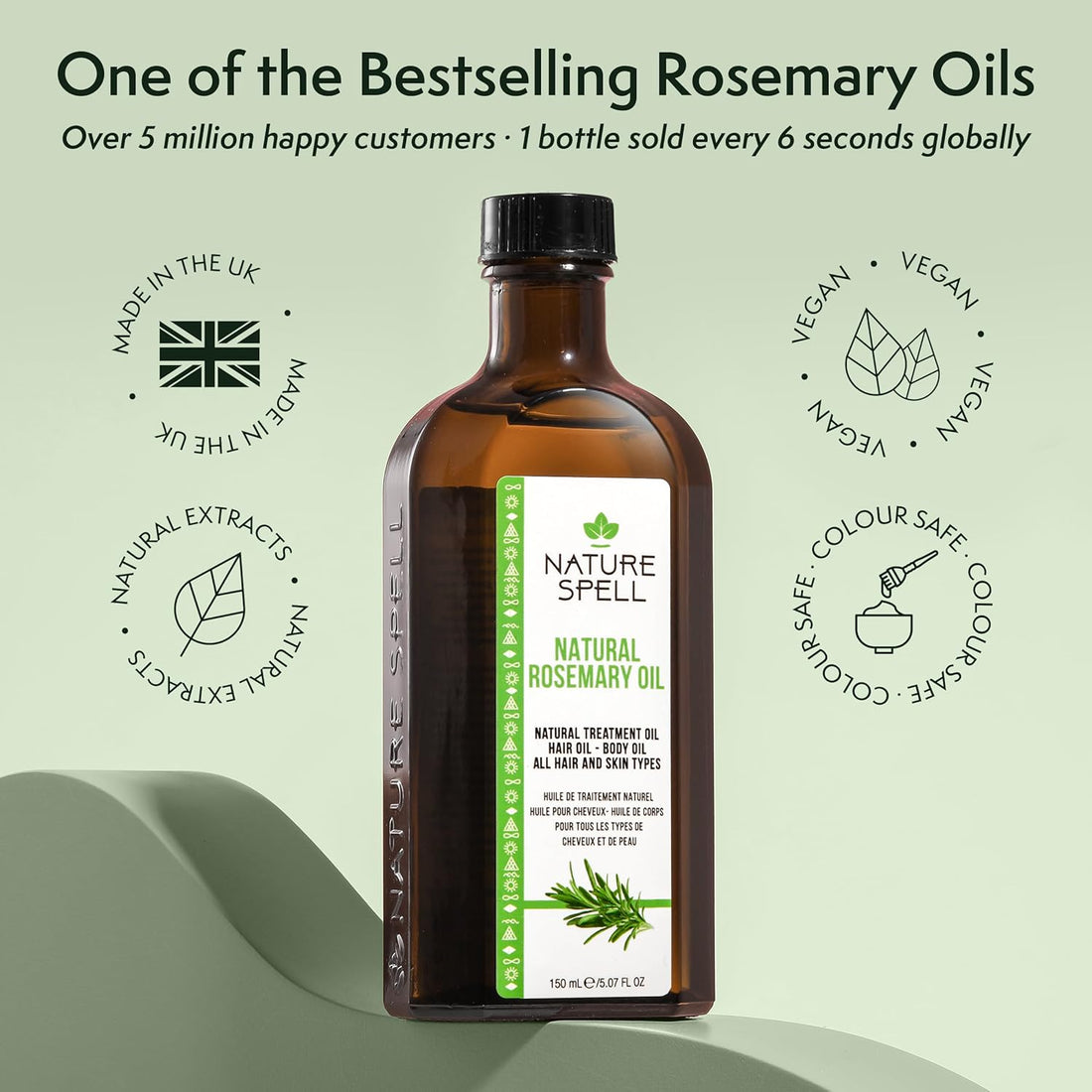 Nature Spell Rosemary Oil for Hair Growth, Pre-Diluted Scalp Oil, Stimulates Growth, Strengthens Dry and Damaged Strands, Nourishes Split Ends, Colour Safe, For All Hair Types, Vegan, 150 ml