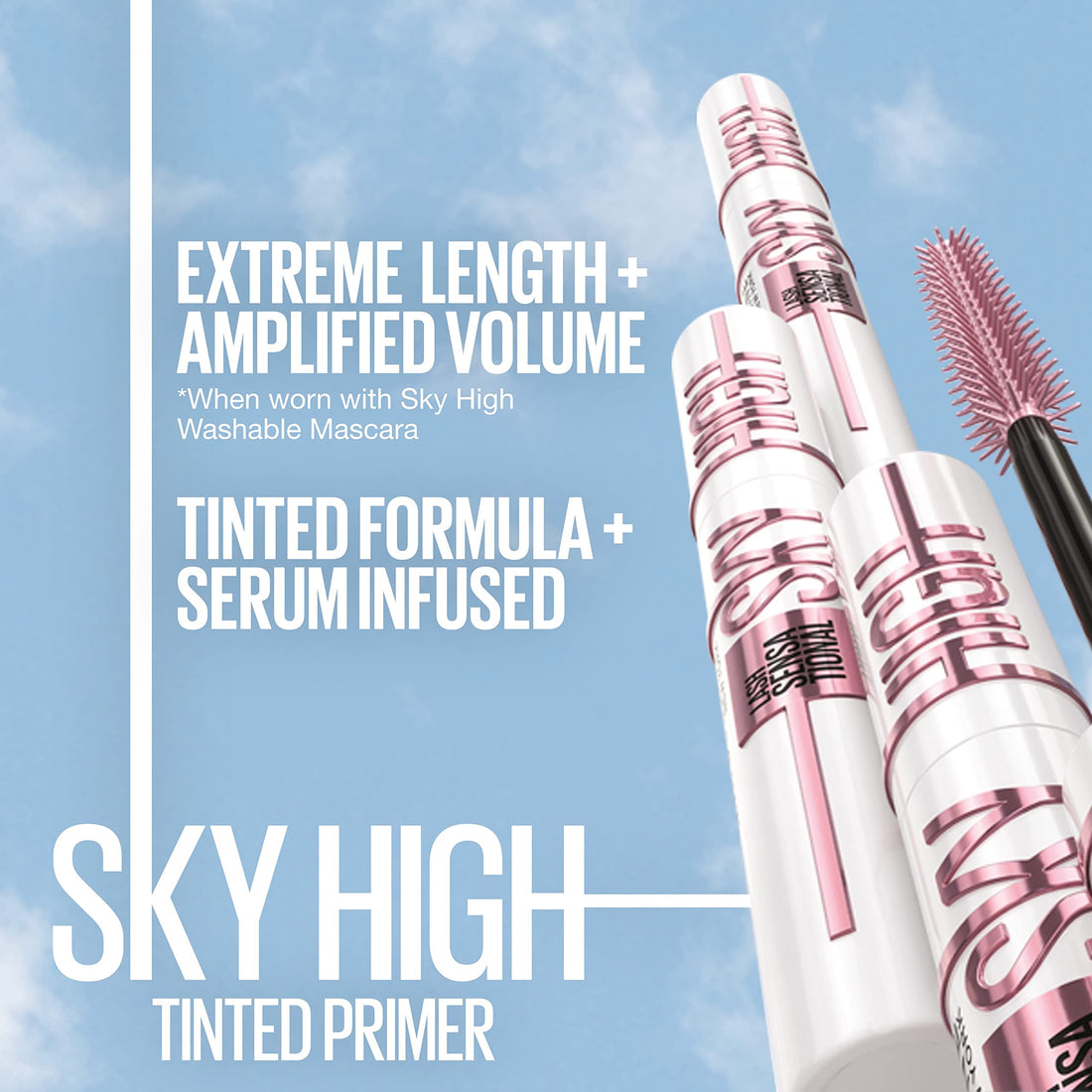 Maybelline Lash Sensational Sky High Washable Mascara Make-up, Volumen, Verlängerung, Definition, Schwung, Multiplikation, aufbaufähige Formel, Very Black, 1 Stück