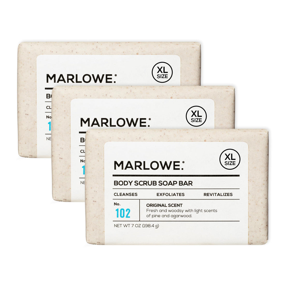 MARLOWE. No. 102 Body Scrub Soap 7 oz, Cedarwood & Sea Salt, Exfoliating Soap Bar with Shea Butter, Olive Oil & Green Tea Extracts, Cleanses, Smooths & Revitalizes Skin, Fresh & Zesty Scent