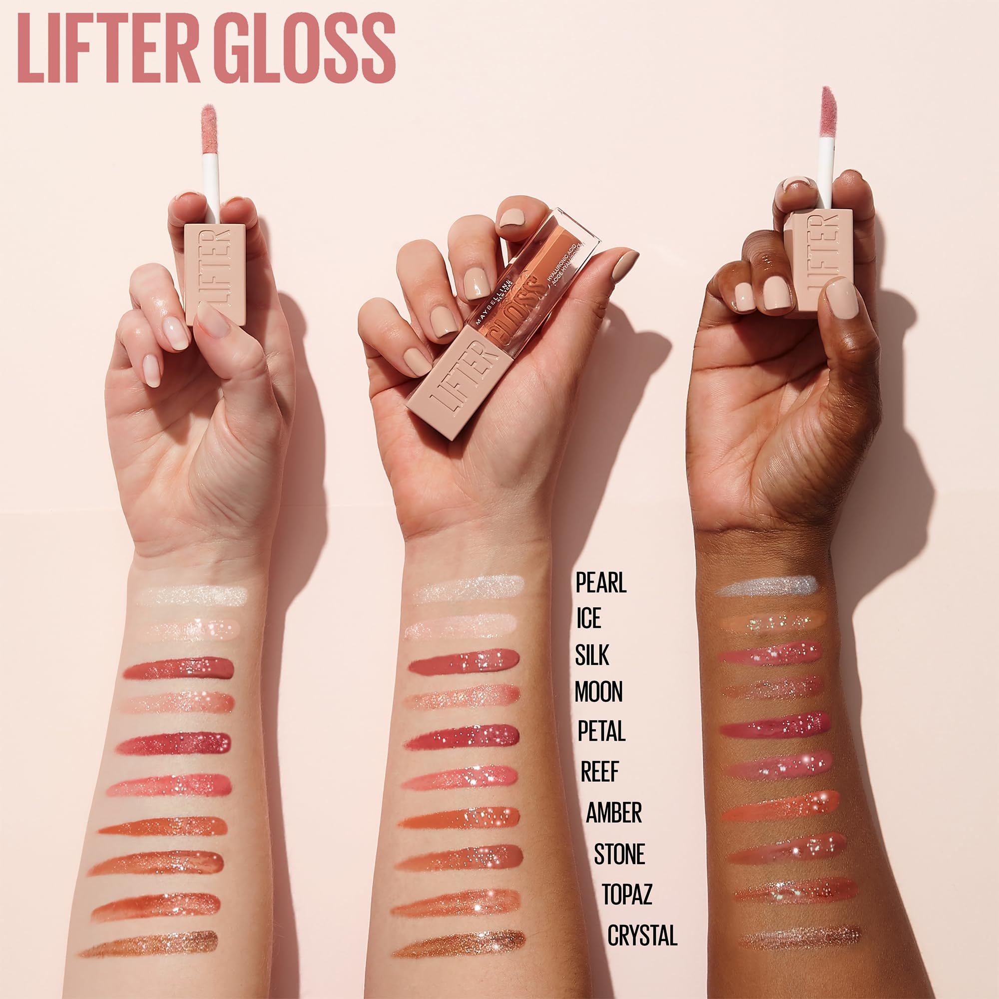 Maybelline Lifter Gloss, Hydrating Lip Gloss with Hyaluronic Acid, 002 Ice (Light Pink), Creates Fuller-Looking, Shiny, Moisturised and Plumped Lips. Non-sticky Halalzen