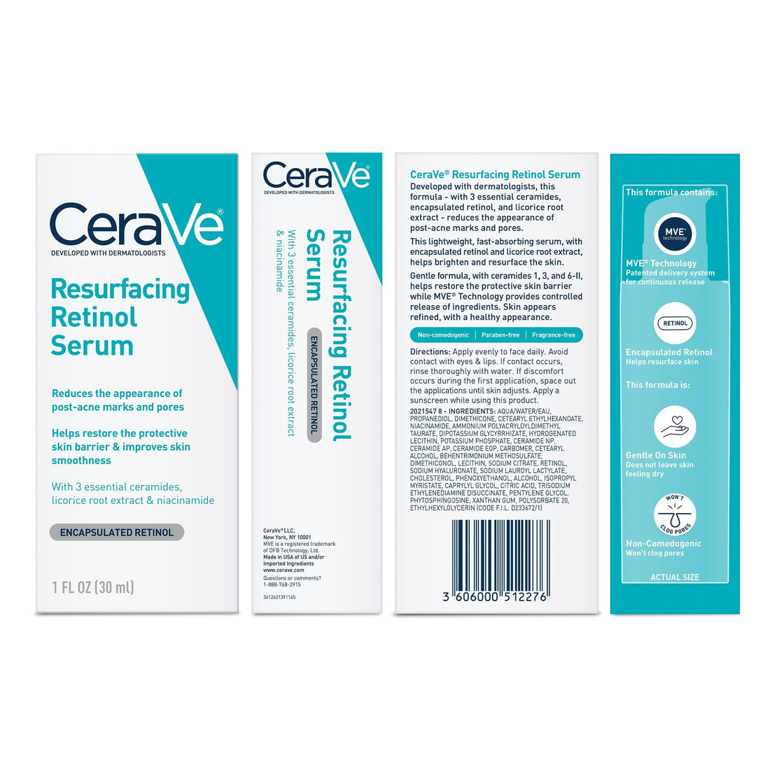 CeraVe Resurfacing Retinol Serum For Post Acne Marks, Formulated With Licorice Root Extract & Niacinamide, Brightening Serum & Pore Minimizer For Face, Post Acne Skin Barrier Repair, Non-Comedogenic Halalzen