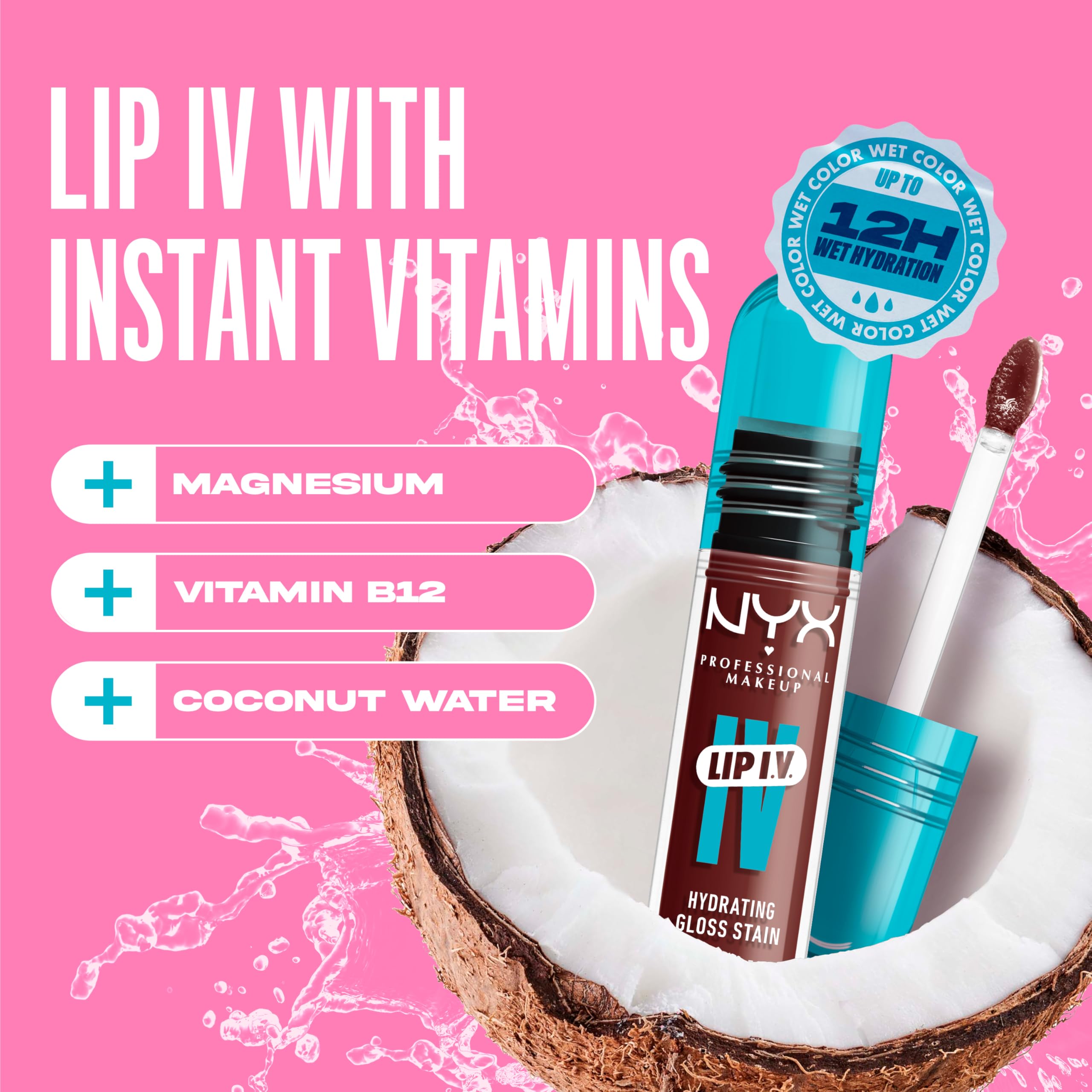 NYX PROFESSIONAL MAKEUP Lip IV Hydrating Glossy Lip Stain, Long-Lasting, Tinted, Vegan Formula with 12 HR Hydration - Hydra Honey (Brown)