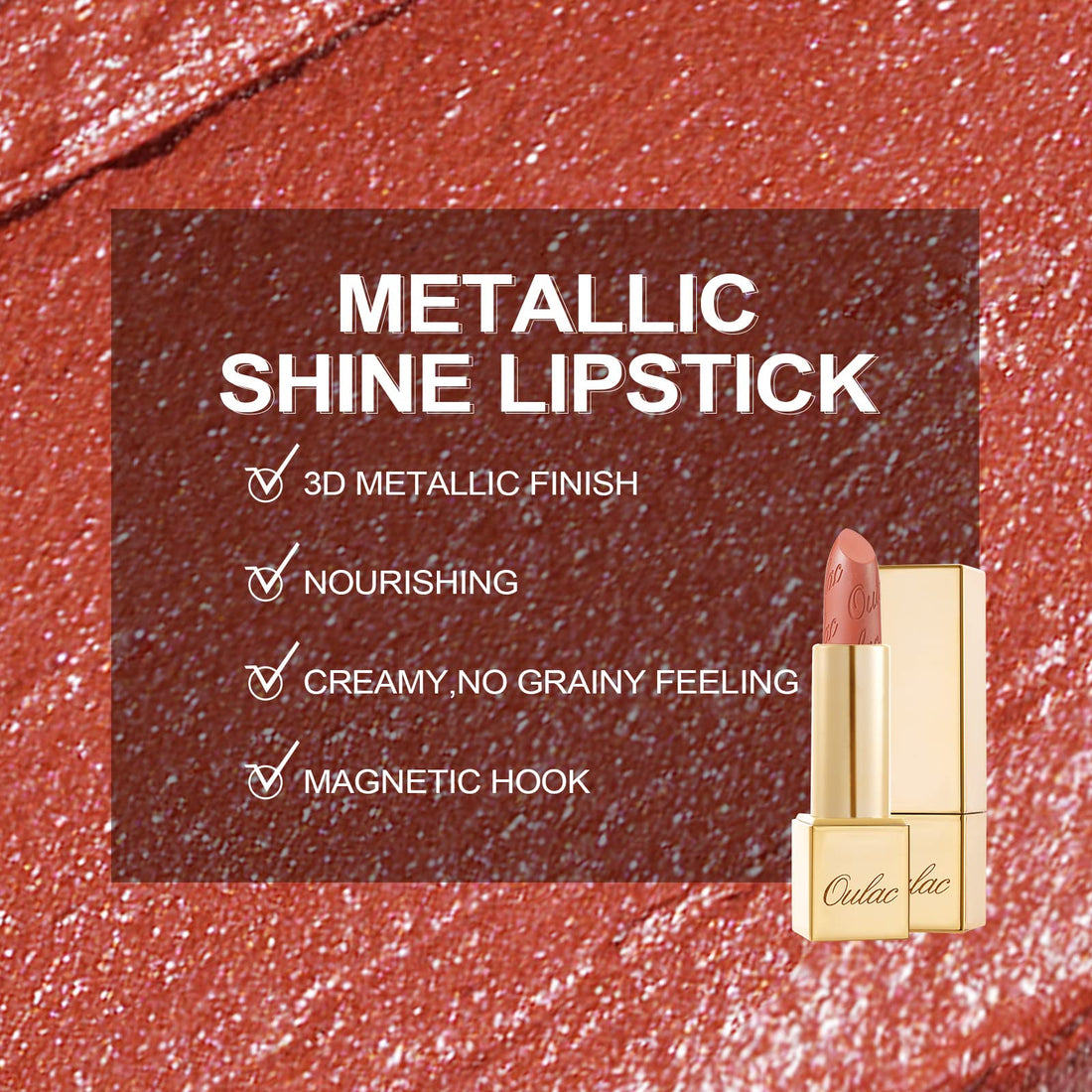 OULAC Metallic Shine Glitter Lipstick, Pink High Impact Lipcolor, Lightweight Soft and Ultra Hydrating, Long Lasting, Vegan & Cruelty-Free, Full-Coverage Lip Color 4.3 g/0.15 HIP & HIPPIE(11) Halalzen