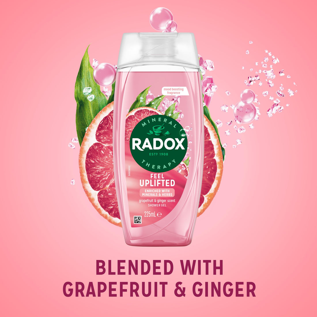 Radox Mineral Therapy Feel Uplifted Shower Gel body wash uniquely blended with minerals, herbs and a grapefruit & ginger scent for a mood-boosting experience 225 ml