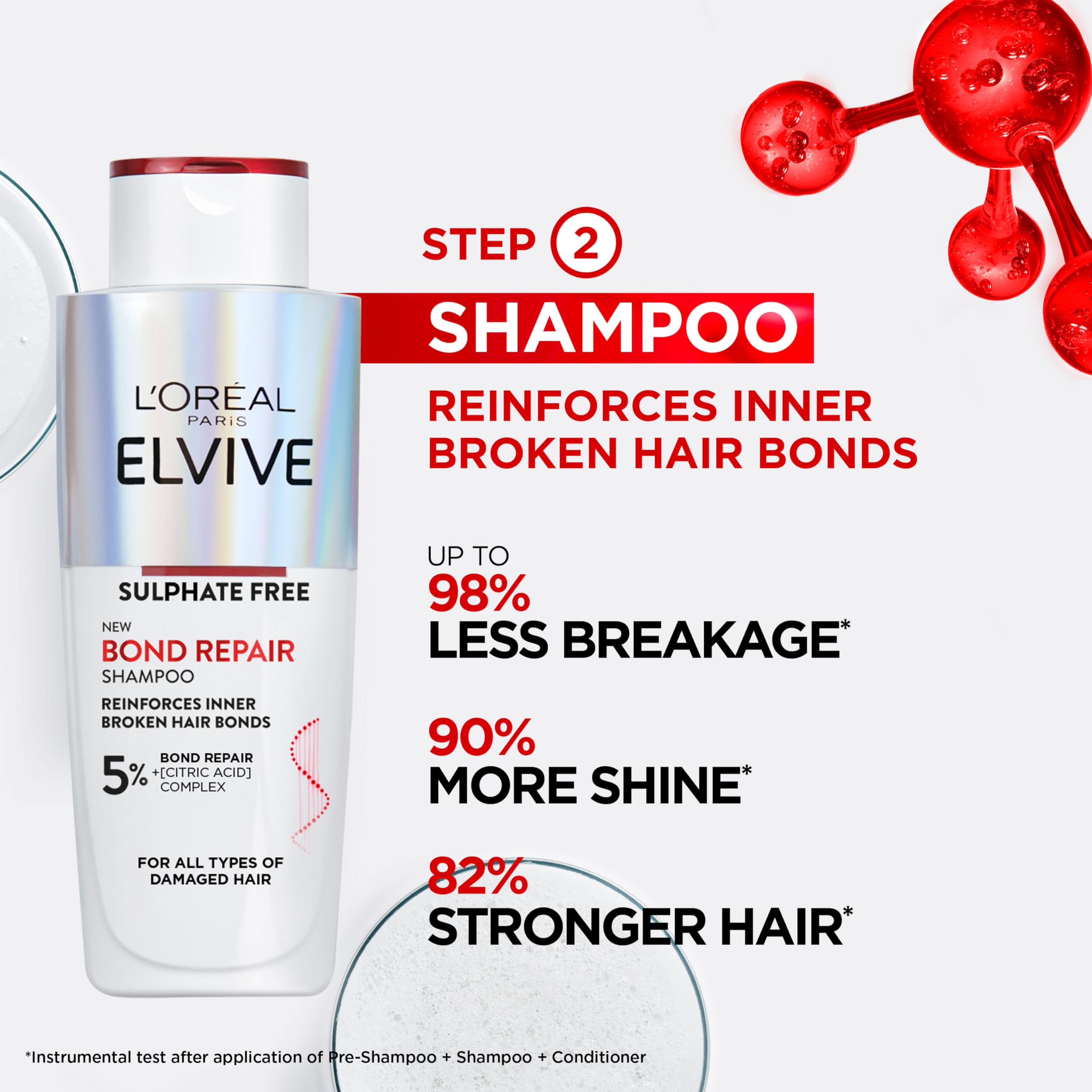 L'Oréal Paris Elvive Bond Repair Leave-In Serum, with Citric Acid Complex, for Stronger Hair, Heat Protection, 12x Less Split-Ends, 98% Stronger, 82% More Shine for Damaged Hair, 150ml
