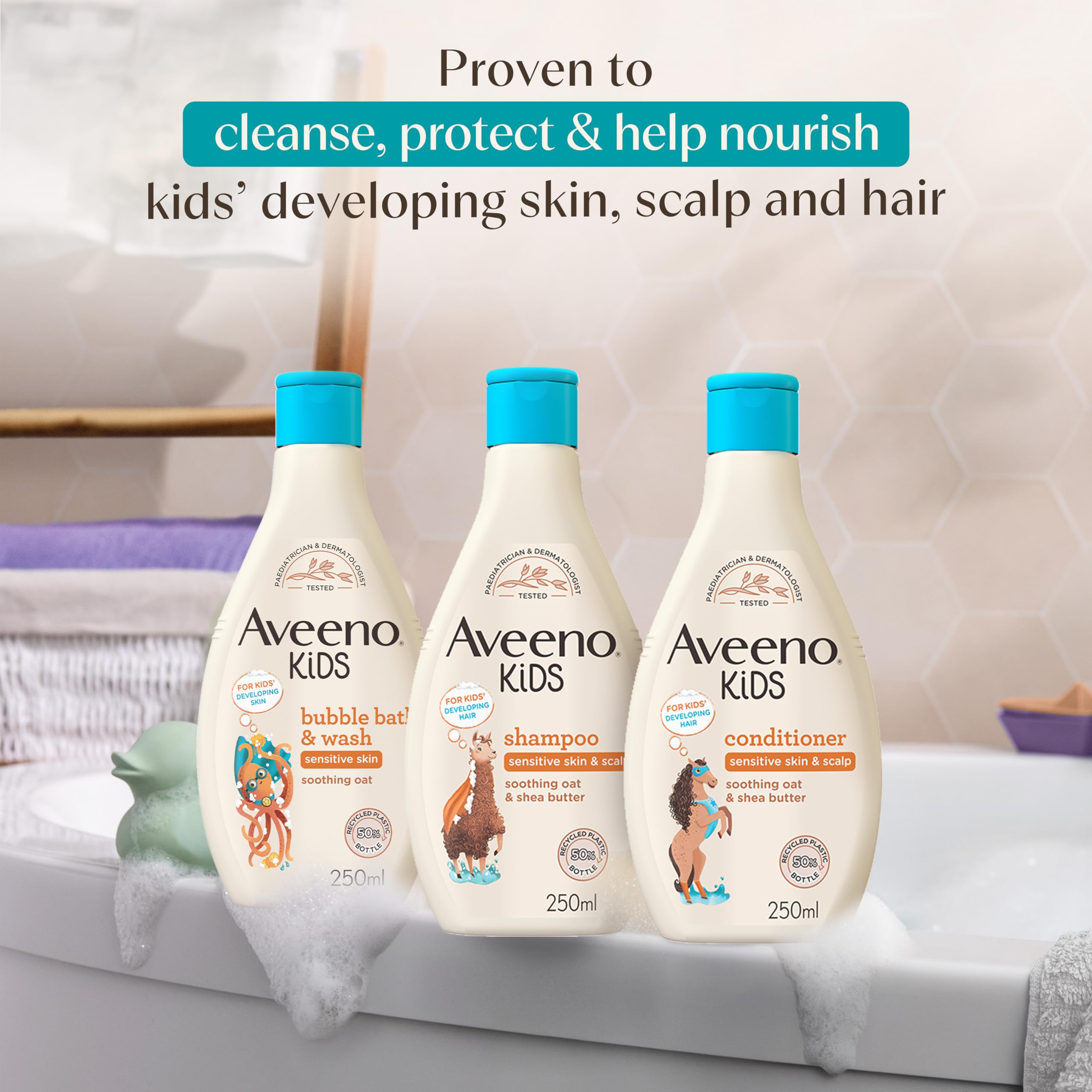 Aveeno Baby KIDS Bubble Bath & Wash 250ml | Enriched with Soothing Oat Extract | Foam Body Wash Developed for Your Little Superhero | Childrens Toiletries Sets