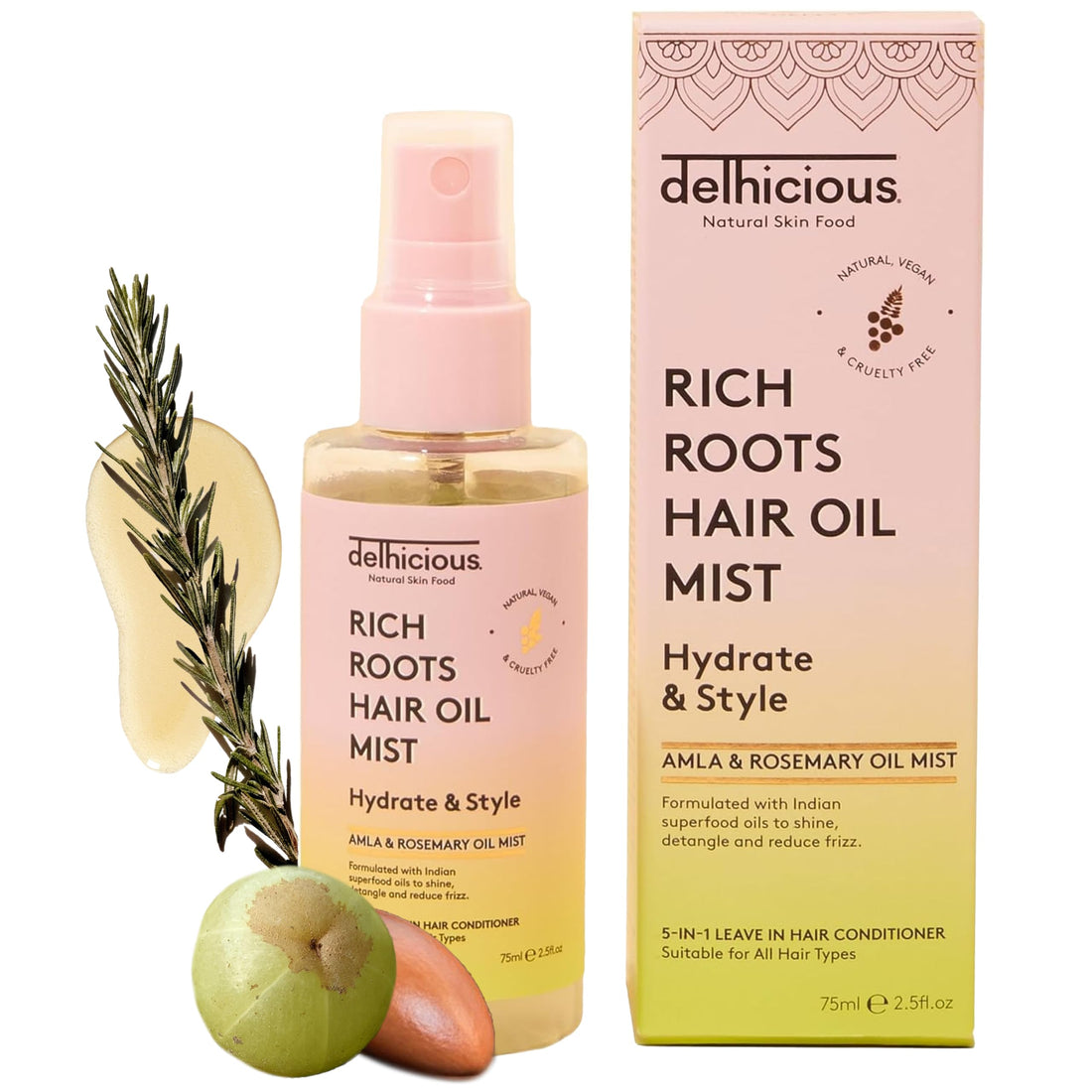 Delhicious Amla Hair Oil & Rosemary Oil Conditioner for Hair Growth - Rich Roots Vegan Conditioner for Thinning Hair, Damaged Hair, Dry Scalp - Shea Butter & Argan Oil - Ayurveda, Sulphate Free, 250ml