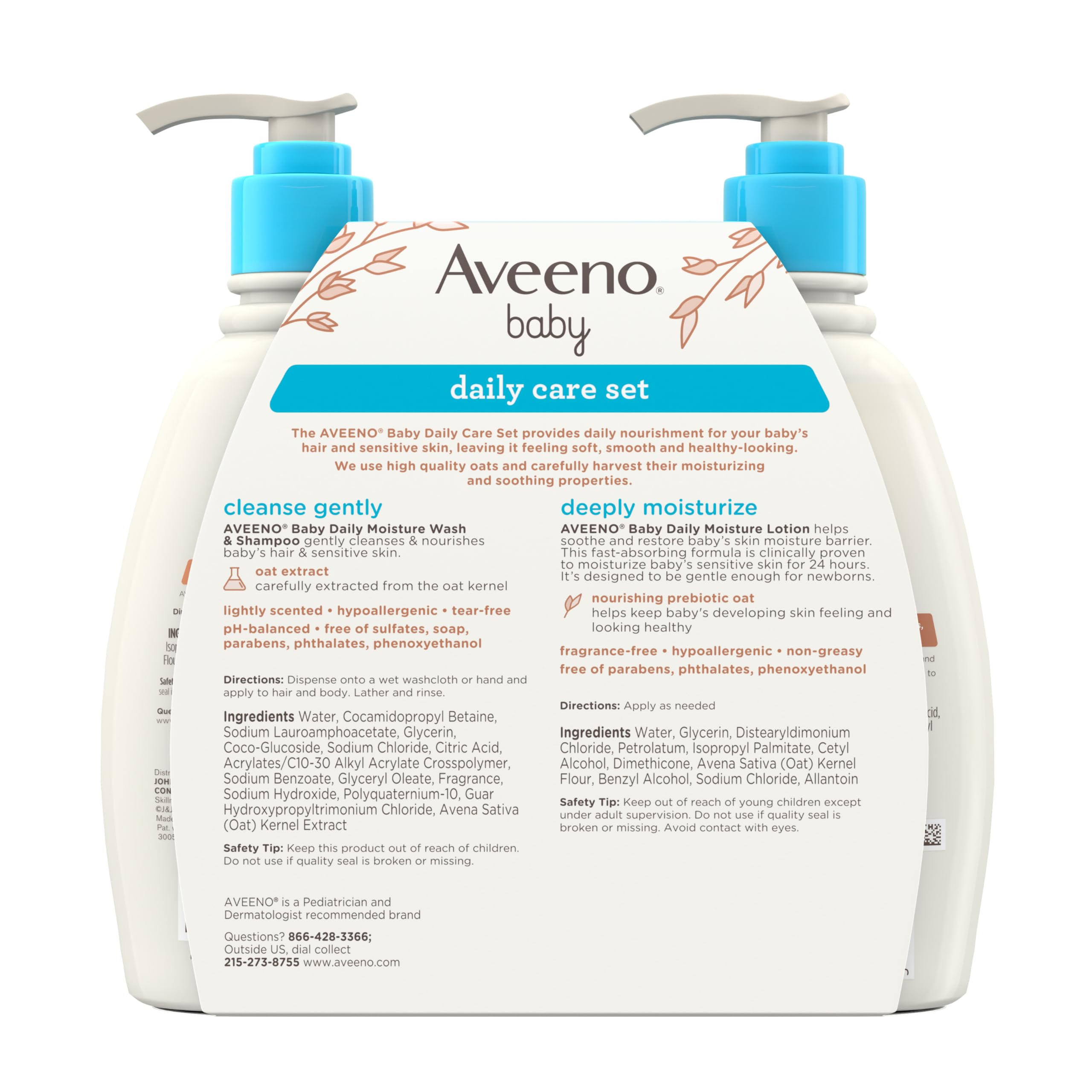 Aveeno Baby Daily Care Gift Set with Oat Extract & Prebiotic Oat, Contains Daily Moisturizing Body Lotion & Gentle 2-in-1 Baby Bath Wash & Shampoo, Hypoallergenic & Paraben-Free, Two Pack Halalzen