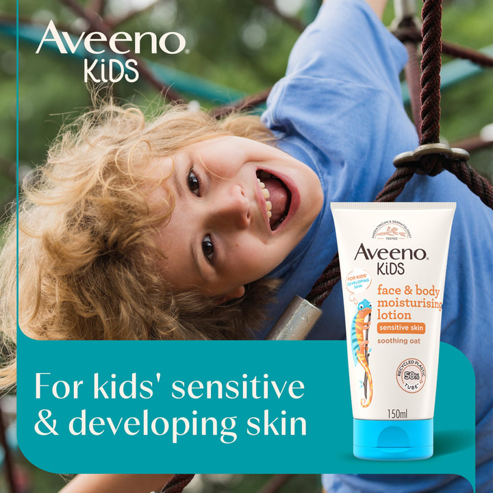 Aveeno Kids Face & Body Moisturising Lotion (1 x 150ml), Non-Greasy and Fragrance-Free Moisturiser Enriched with Soothing Oat, Face and Body Lotion for Kids' Sensitive and Developing Skin