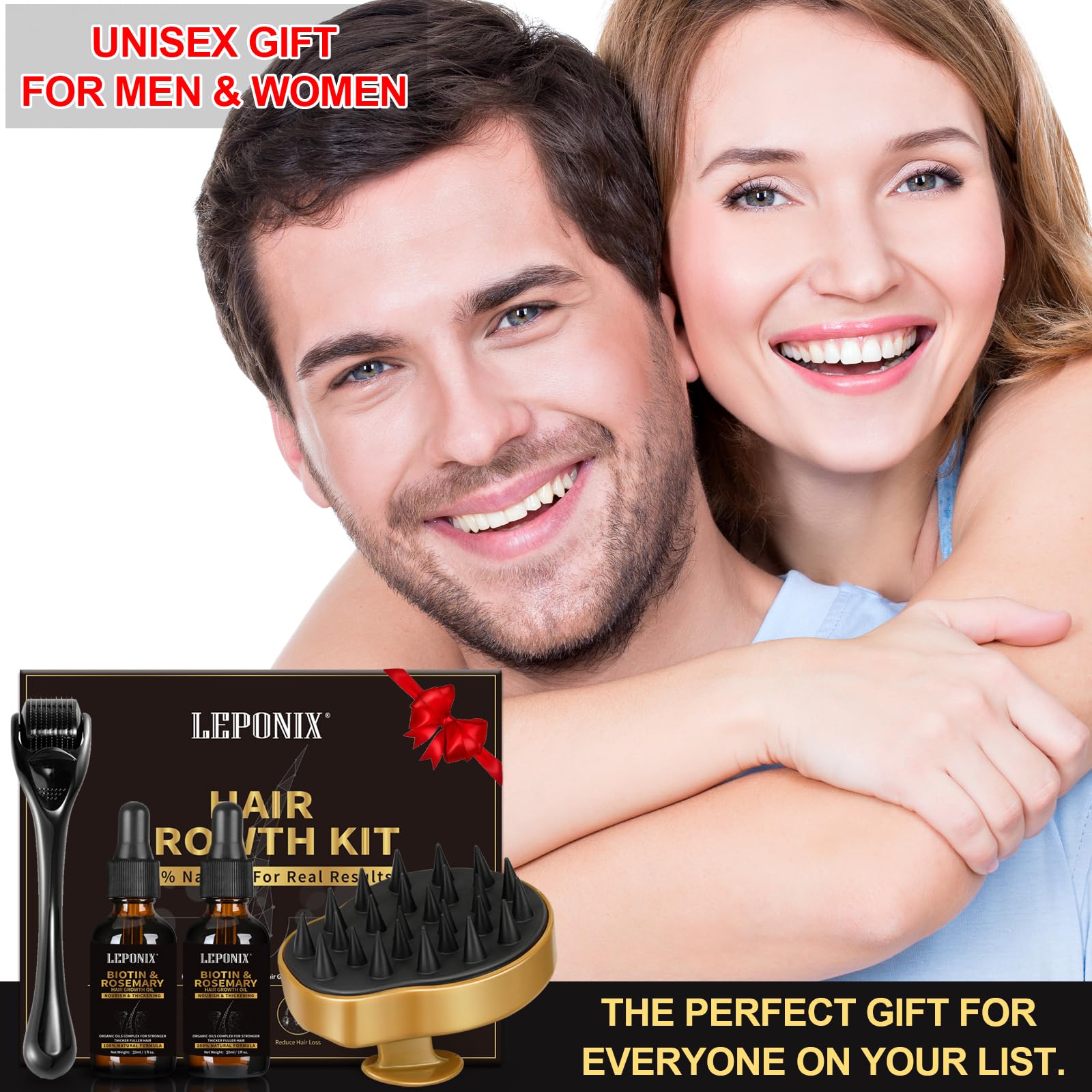 Rosemary Oil for Hair Growth, Diluted Rosemary Oil Hair Growth Serum with Derma Roller & Scalp Massager Hair Thickening Products Hair Loss Treatment for Men Women, Mens Gift Set