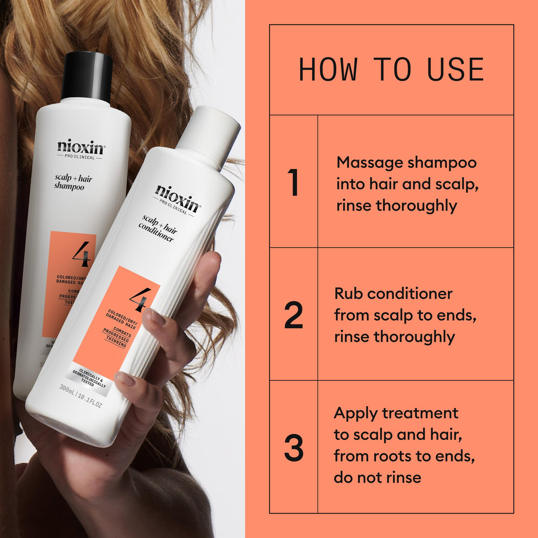 Nioxin System 4 - Hair Thickening System For Damaged Hair with Progressed Thinning - Biotin & Niacinamide - Shampoo, Conditioner, Serum Halalzen