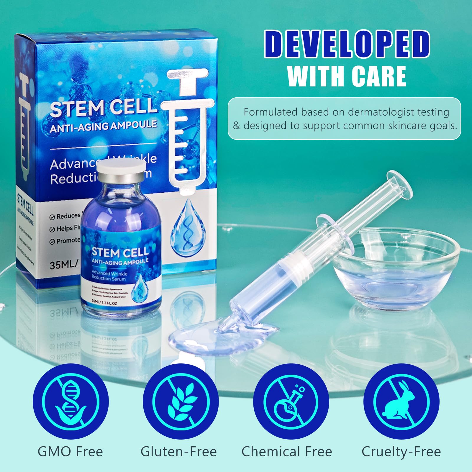 Stem Cell Serum for Face, Stem Cell Anti-Aging Ampoule, Anti Aging Smooth Nourish & Moisturize Skin Serum-1.2 fl.oz(2PCS)