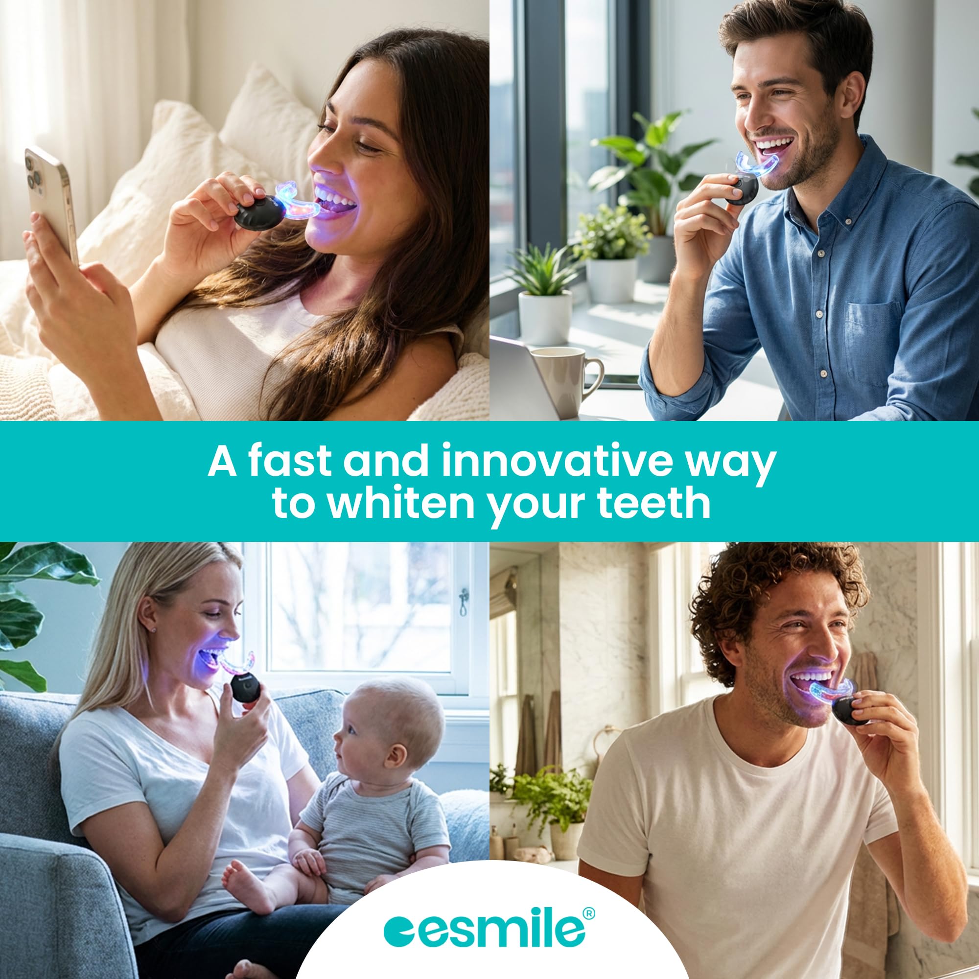 ESMILE Teeth Whitening Kit with 16 LED Light – Professional Home Whitening System for Sensitive Teeth – Fast Stain Removal, Enamel Safe, Includes Whitening Gel