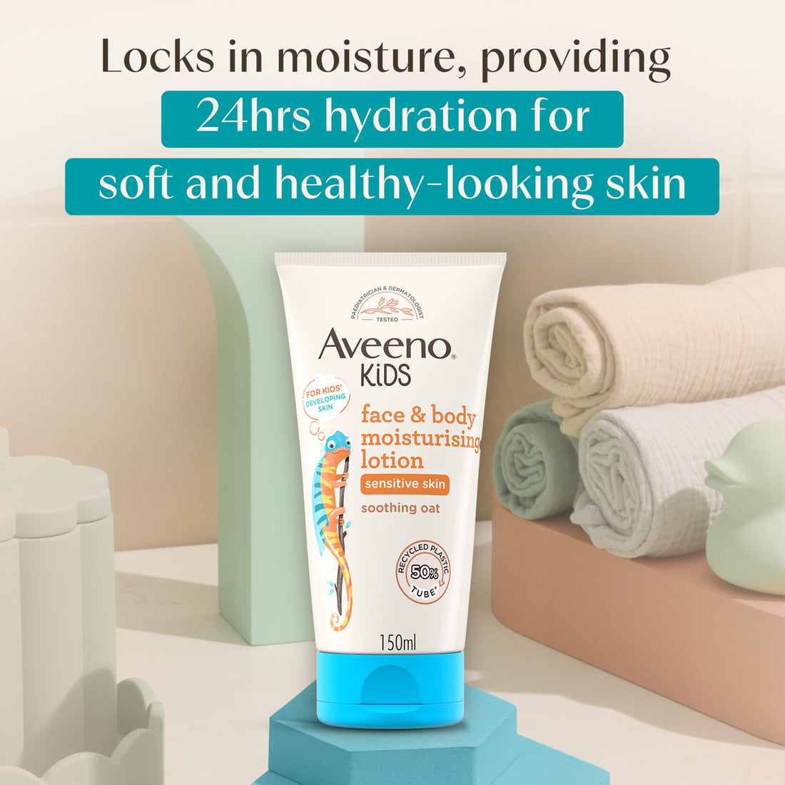 Aveeno Kids Face & Body Moisturising Lotion (1 x 150ml), Non-Greasy and Fragrance-Free Moisturiser Enriched with Soothing Oat, Face and Body Lotion for Kids' Sensitive and Developing Skin Halalzen
