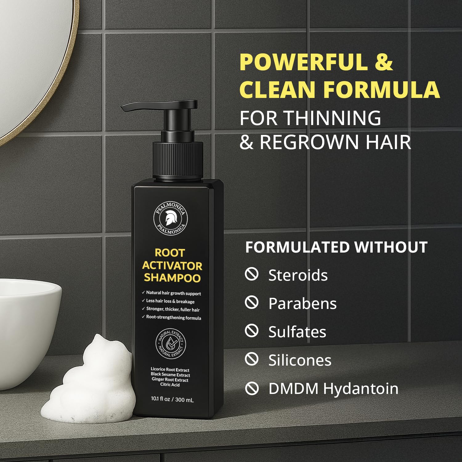 Hair Growth Shampoo with Rosemary Oil & Ginger – Thickening Formula for Thinning Hair, Hair Loss Treatment for Men & Women, Sulfate Free Natural Shampoo (300ml (Pack of 1))