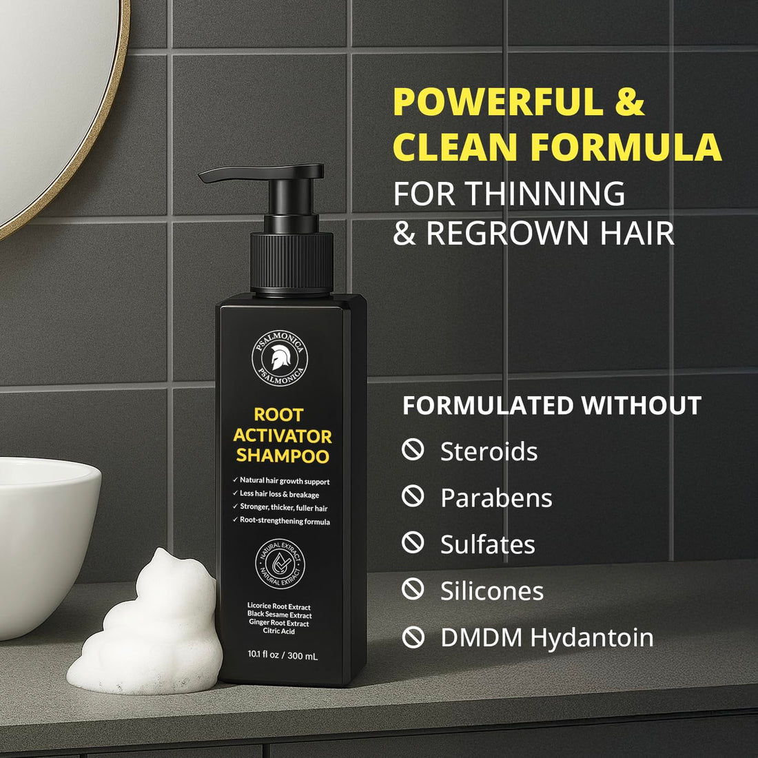 Hair Growth Shampoo with Rosemary Oil & Ginger – Thickening Formula for Thinning Hair, Hair Loss Treatment for Men & Women, Sulfate Free Natural Shampoo (300ml (Pack of 1))