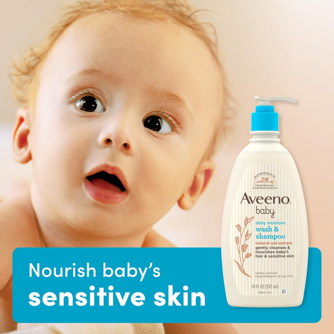 Aveeno Baby Daily Moisture Gentle Body Wash & Shampoo with Oat Extract, 2-in-1 Baby Bath Wash & Hair Shampoo, Tear- & Paraben-Free for Hair & Sensitive Skin, Lightly Scented, 18 fl. oz Halalzen