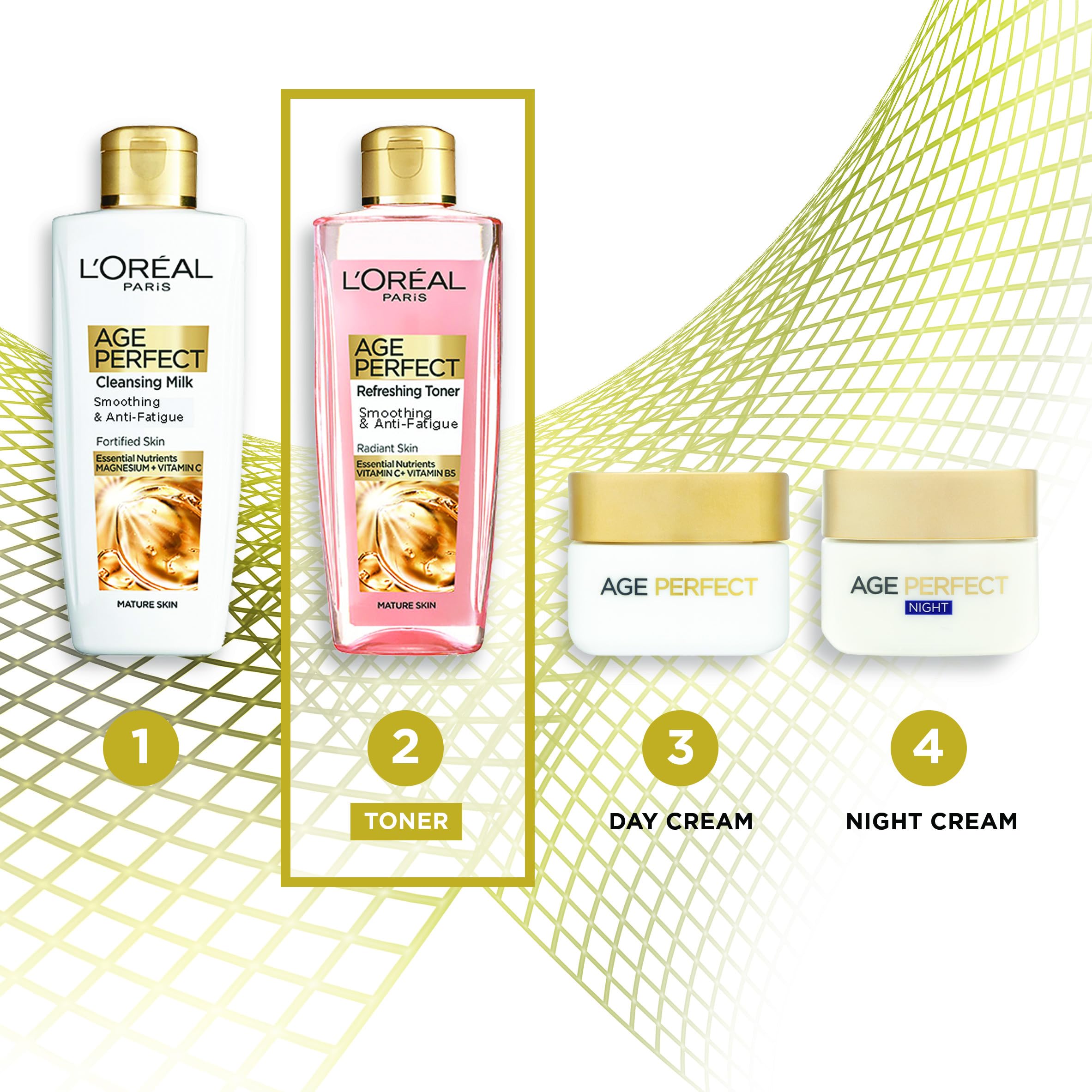 L'Oreal Paris Age Perfect Smoothing and Anti Fatigue Vitamin C Refreshing Toner, Black, Ultra-Invigorating Formula Exfoliates, Smooths, and Energizes the Skin, 200 ml (Pack of 1)