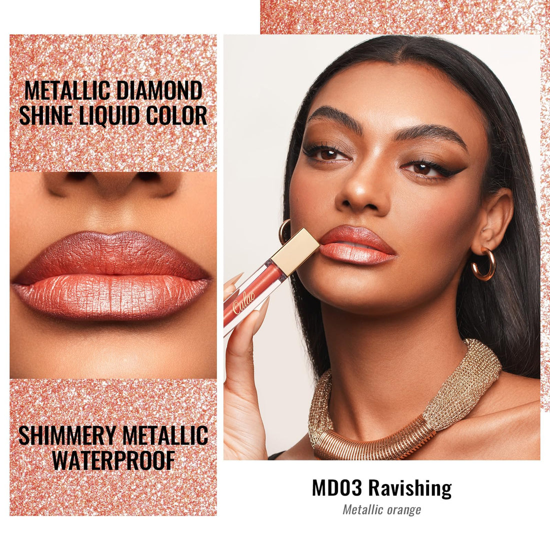 Oulac Metallic Diamond Shine Liquid Lip Gloss - Glitter Glossy for Lip & Eye, Long Lasting 24H + & Waterproof, Lightweight Lip Stain, 3D Metallic Finish, No Transfer, Vegan, 4.5ml,MD05 Loose Control Halalzen