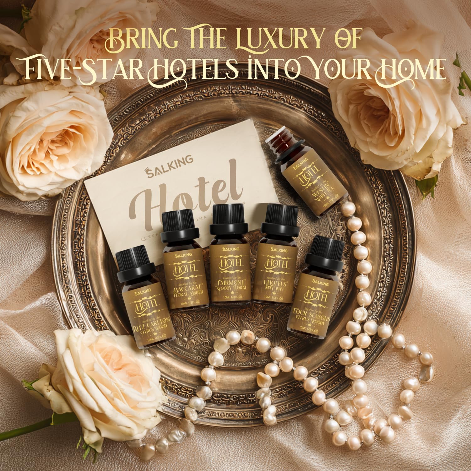 SALKING Essential Oils Set, 100% Pure Fragrance Oil AromatherapyGift, Premium Scented Oils for Diffusers 6 x 10 ML - Lavender, Rose, Jasmine, Cherry Blossom, Gardenia, Chamomile, Pink
