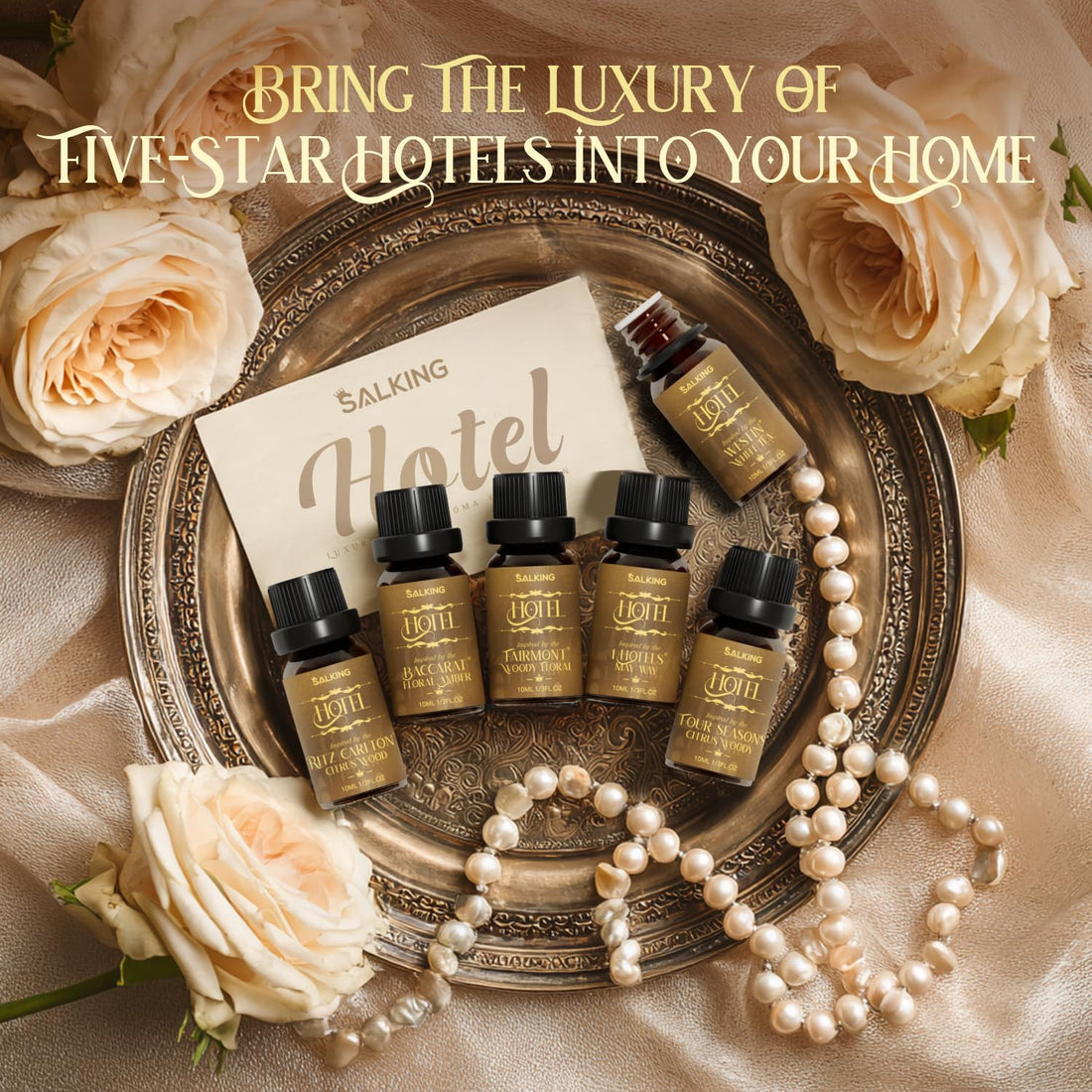 SALKING Essential Oils Set, 100% Pure Fragrance Oil AromatherapyGift, Premium Scented Oils for Diffusers 6 x 10 ML - Lavender, Rose, Jasmine, Cherry Blossom, Gardenia, Chamomile, Pink