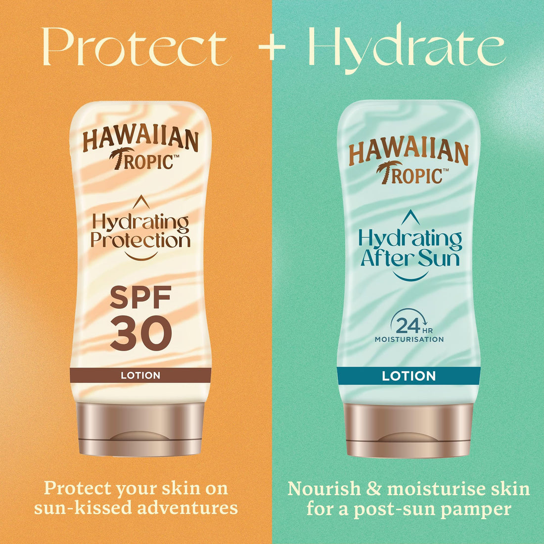Hawaiian Tropic Hydrating Protection Sunscreen Lotion, Water Resistant SPF 30 UVA Plus UVB Protection Suncream, 12-Hour Moisturising Sun Lotion with Cocoa and Shea Butter, 180 ml