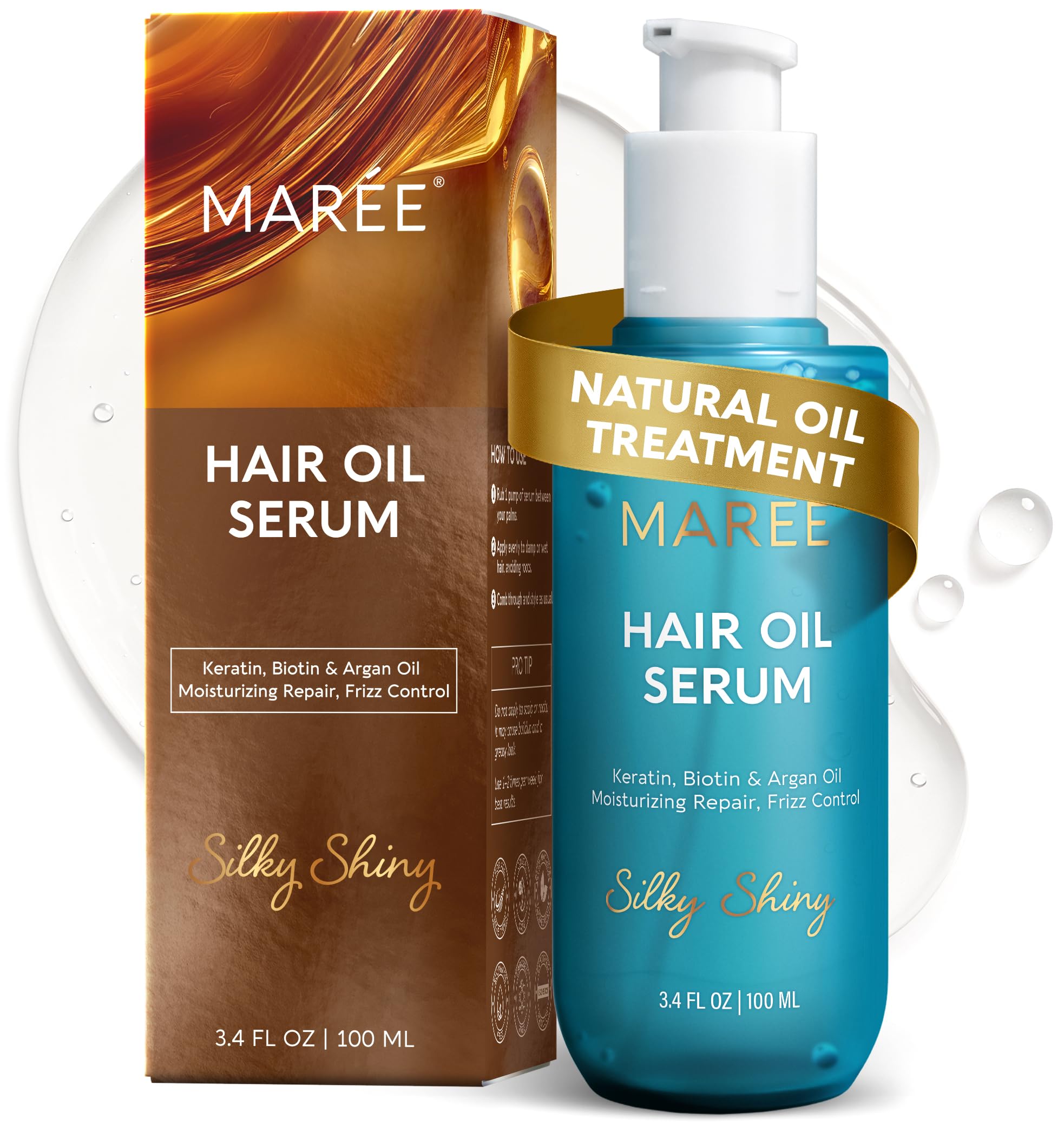 MAREE Hair Oil for Frizzy Hair with Argan Oil, Keratin & Biotin – Hair Serum for Dry and Curly Hair Gloss – Frizz Control Hair Care Products for Women – Aceite Para el Cabello – Keratin Hair Treatment Halalzen