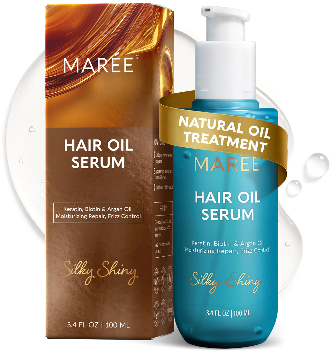 MAREE Hair Oil for Frizzy Hair with Argan Oil, Keratin & Biotin – Hair Serum for Dry and Curly Hair Gloss – Frizz Control Hair Care Products for Women – Aceite Para el Cabello – Keratin Hair Treatment Halalzen