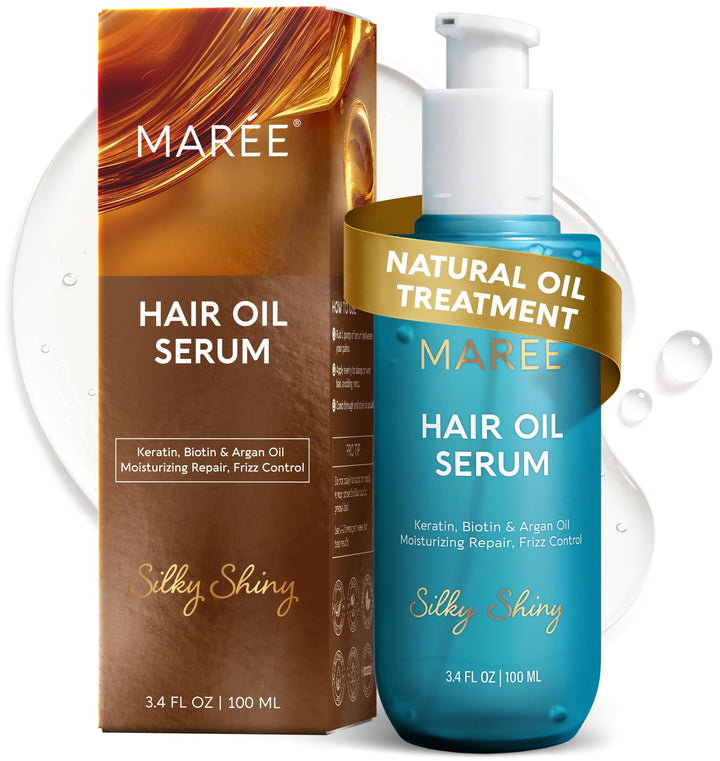 MAREE Hair Oil for Frizzy Hair with Argan Oil, Keratin & Biotin – Hair Serum for Dry and Curly Hair Gloss – Frizz Control Hair Care Products for Women – Aceite Para el Cabello – Keratin Hair Treatment Halalzen