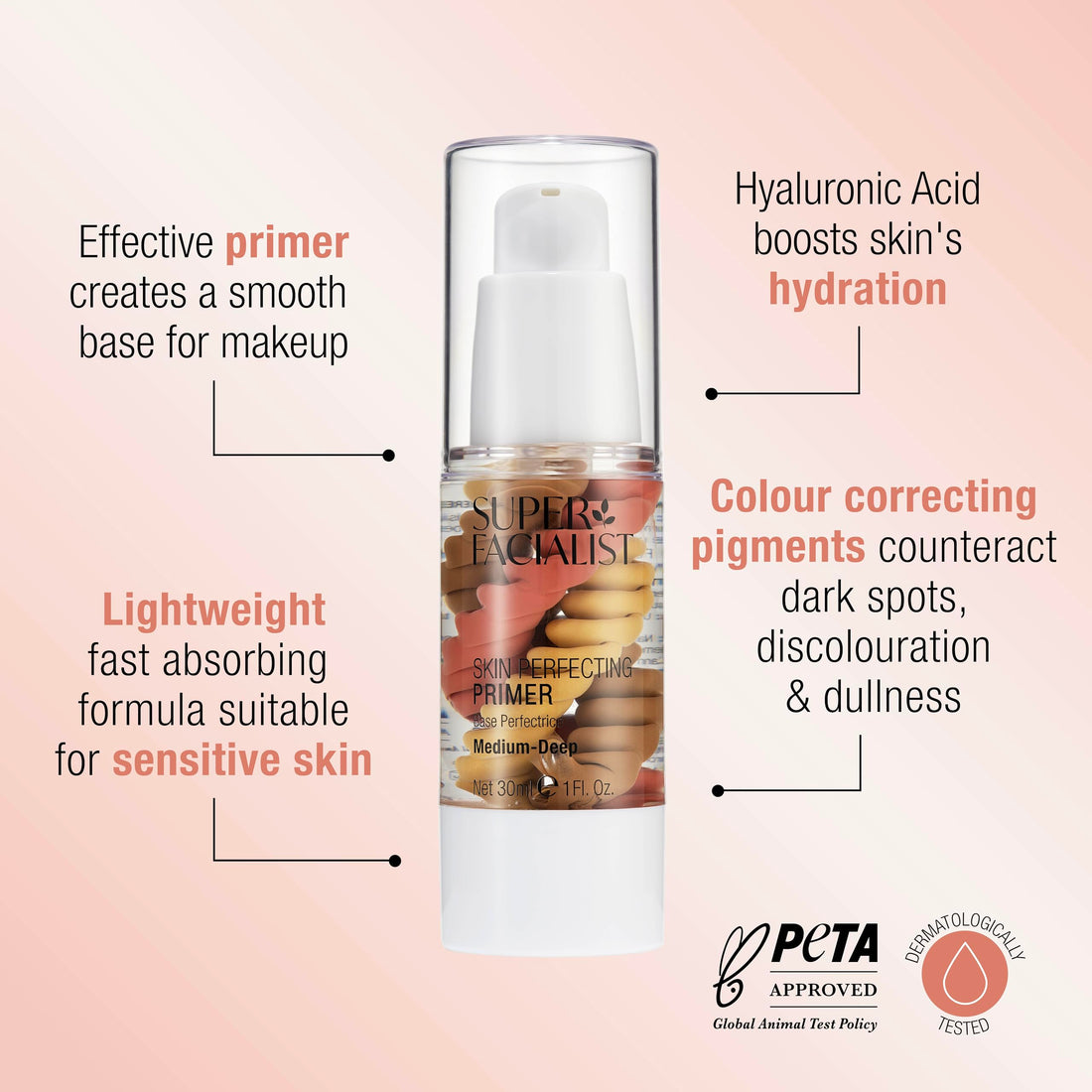 Super Facialist Skin Perfecting Primer - Base Face Primer to Hydrate, Protect & Refine with Colour Corrector Technology, Hyaluronic Acid & Niacinamide, Vegan Friendly Make Up Primer, 30ml Halalzen