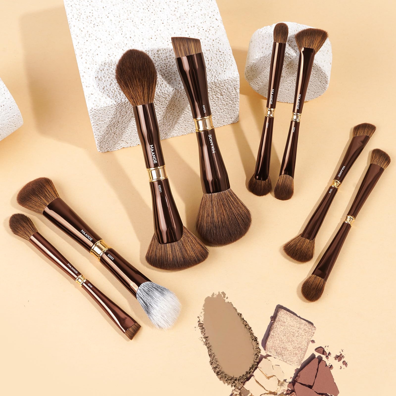 MAANGE Luxury 8-Piece Makeup Brush Set - Dual-Ended Makeup Brushes with 16-in-1 Functions & Mirror Case Professional Foundation, Eyeshadow, and Blush Brushes for Full Face Makeup Halalzen