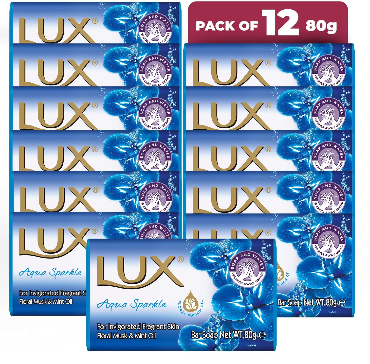 LUX Velvet Touch Soap Bar, Jasmine & Almond Oil, For Smooth Fragrant Skin, 80g (12 Pack) Halalzen