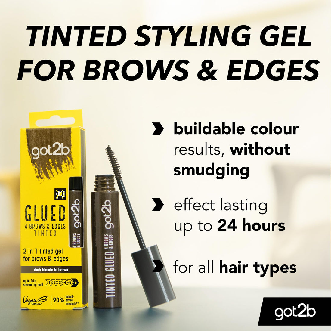 got2b Glued 4 brows & Edges Clear gel 2 in 1 16 ml, Screaming Hold Brow gel, Eyebrow Gel for Long Lasting Looks, Vegan Formula