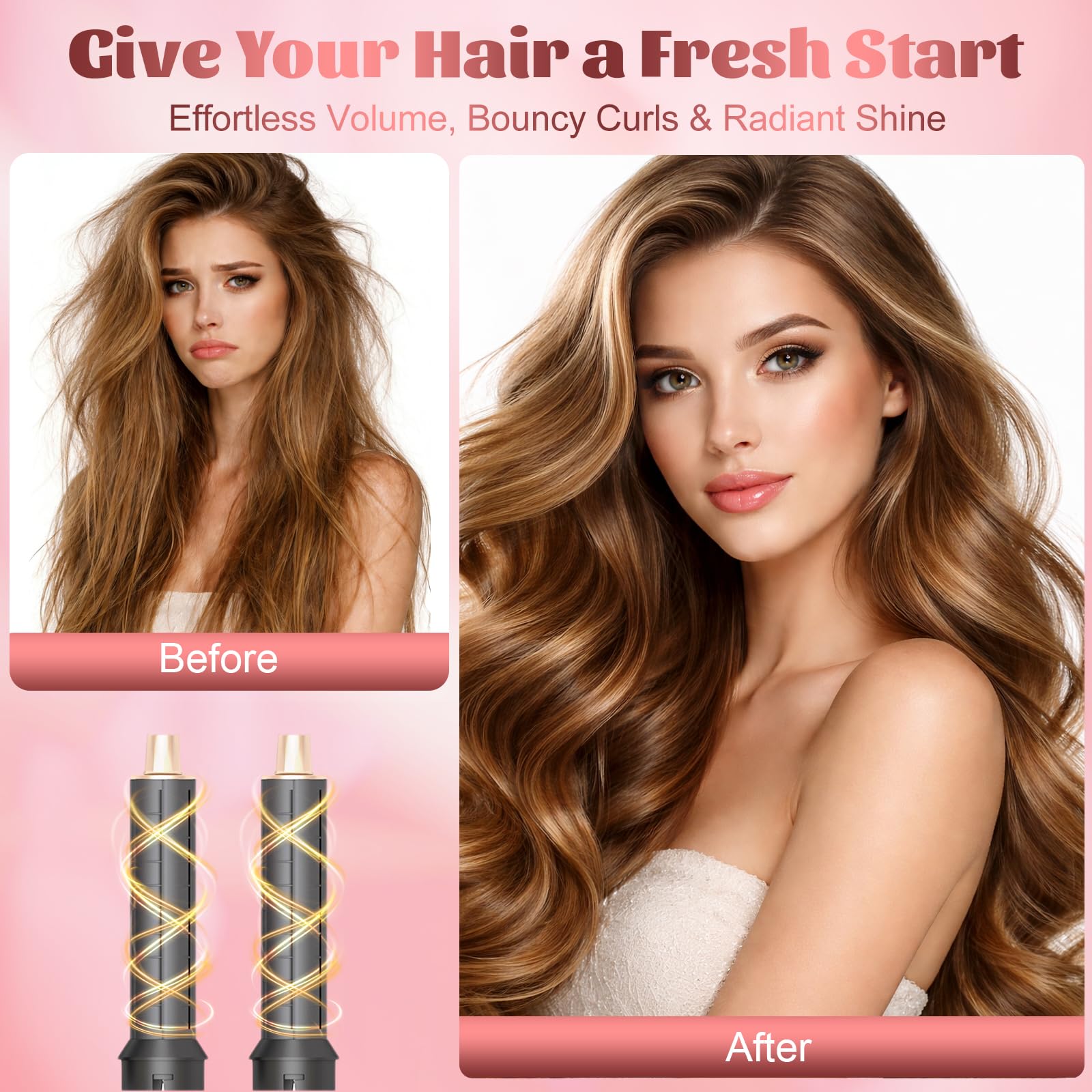 5 in 1 Hot Air Styler, Hair Dryer Brush with Auto Wrap Curlers, 3 Heat Settings, Fast Drying & Volumizing – Includes Curling Barrels & Straightening Comb (Charcoal) Halalzen