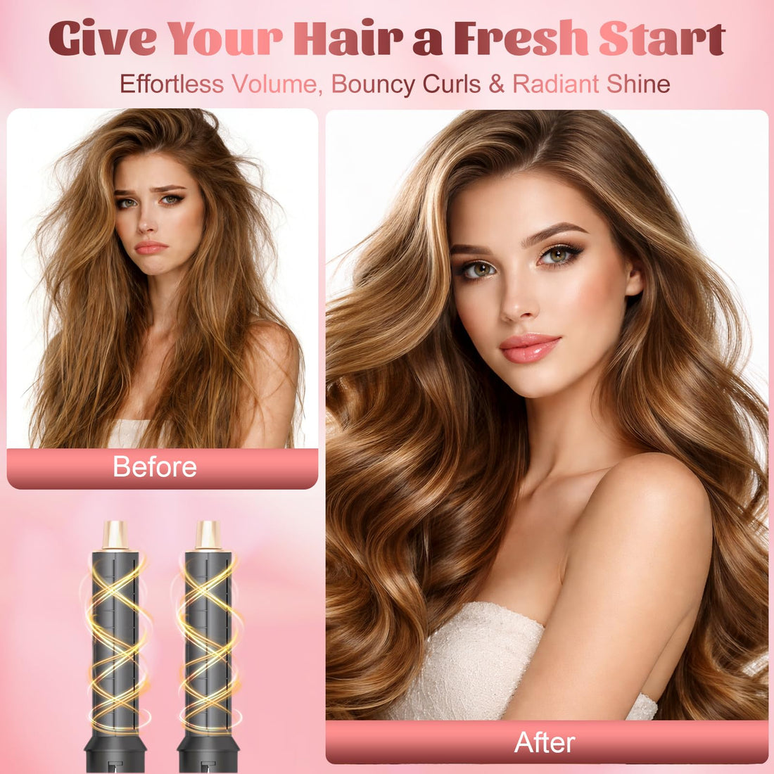 5 in 1 Hot Air Styler, Hair Dryer Brush with Auto Wrap Curlers, 3 Heat Settings, Fast Drying & Volumizing – Includes Curling Barrels & Straightening Comb (Charcoal) Halalzen