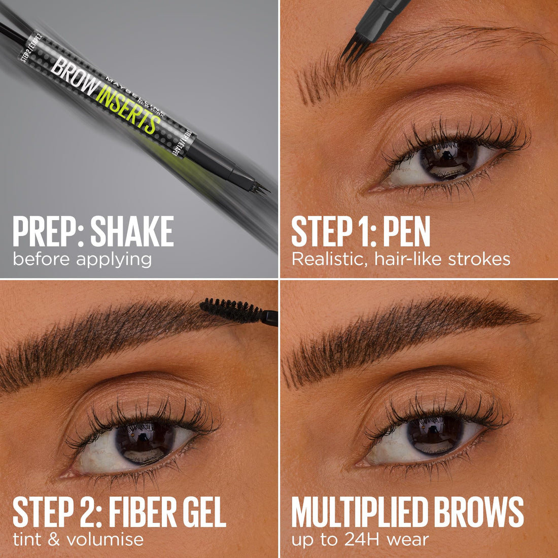 Maybelline New York Brow Inserts, 2-in-1 Eyebrow Pencil Pen and Fiber Gel, 0.015MM Triple Tip for 100 Hair-Like Strokes in 30 Seconds, 36-Hour Wear, Smudge-Proof, Shade: Blonde 1